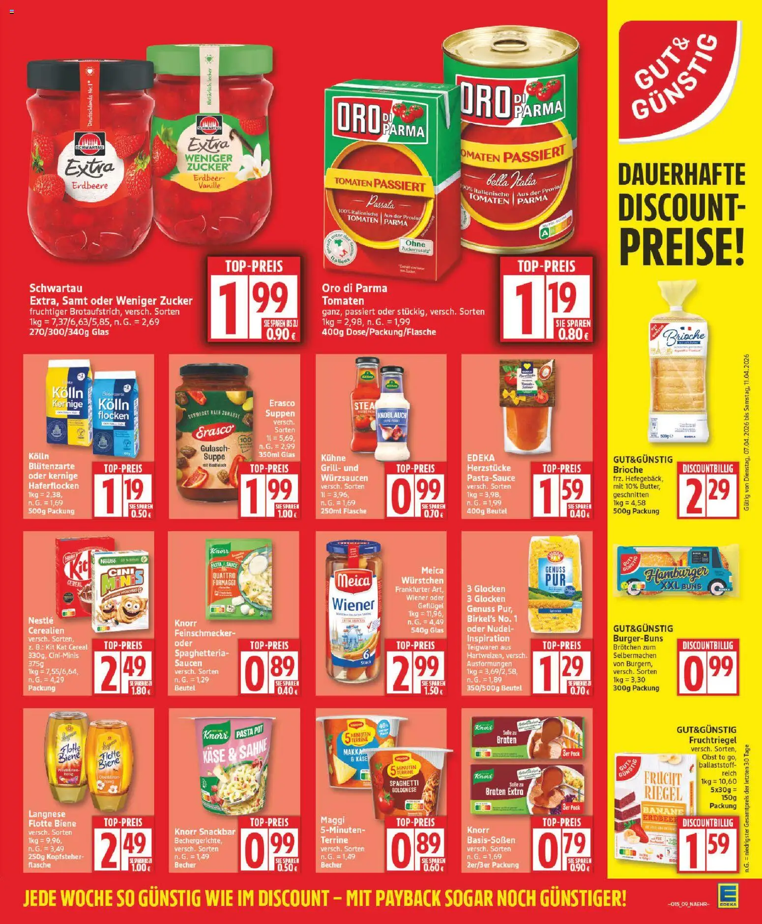 Edeka Prospekt 	 – gültig ab 07.04.2026 | Seite: 9 | Produkte: Kolln haferflocken, Tomaten, Meica, Sahne