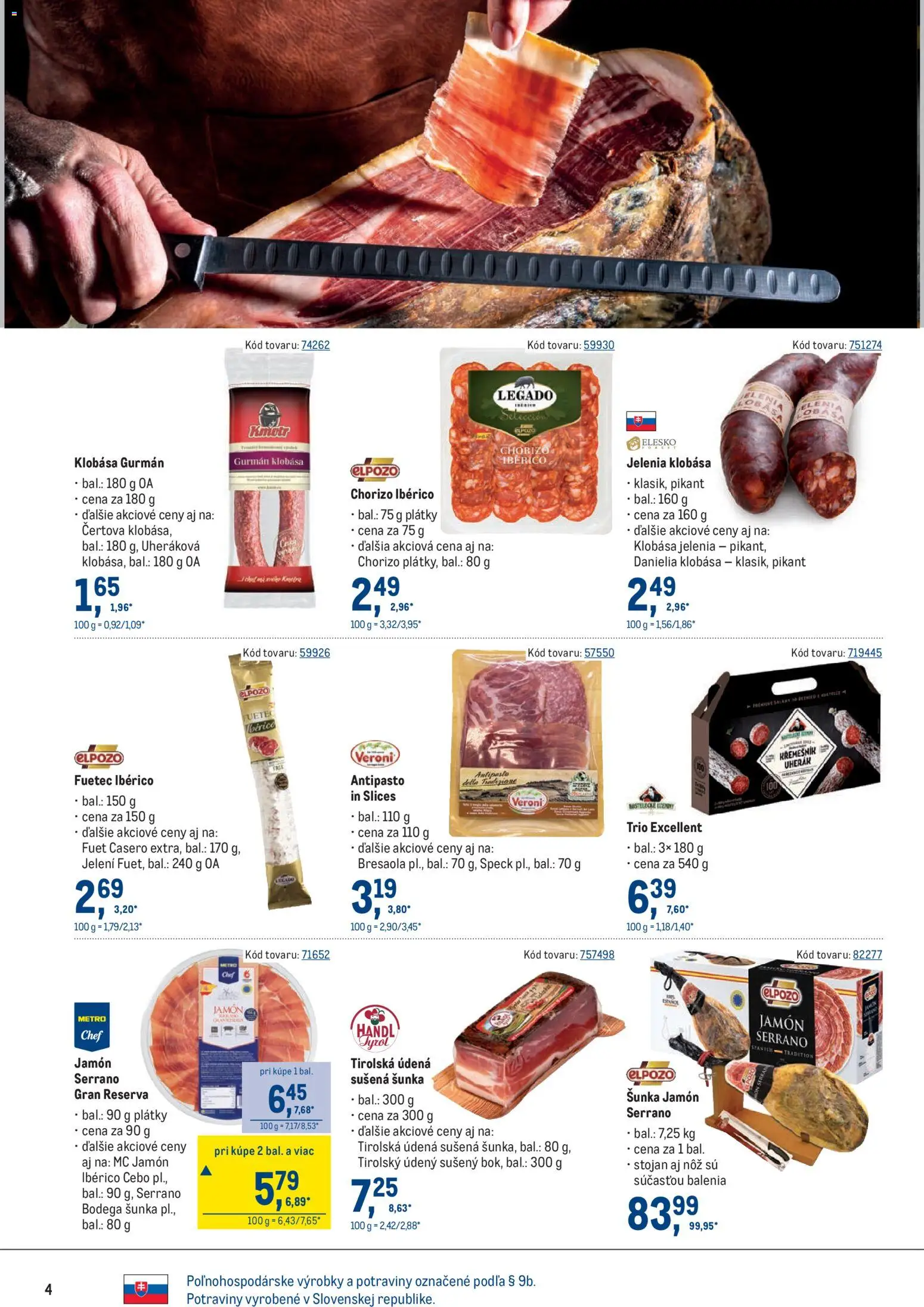 Nové Metro akcie – leták je platný od 25.03.2026 | Strana: 4 | Produkty: Šunka, Klobása