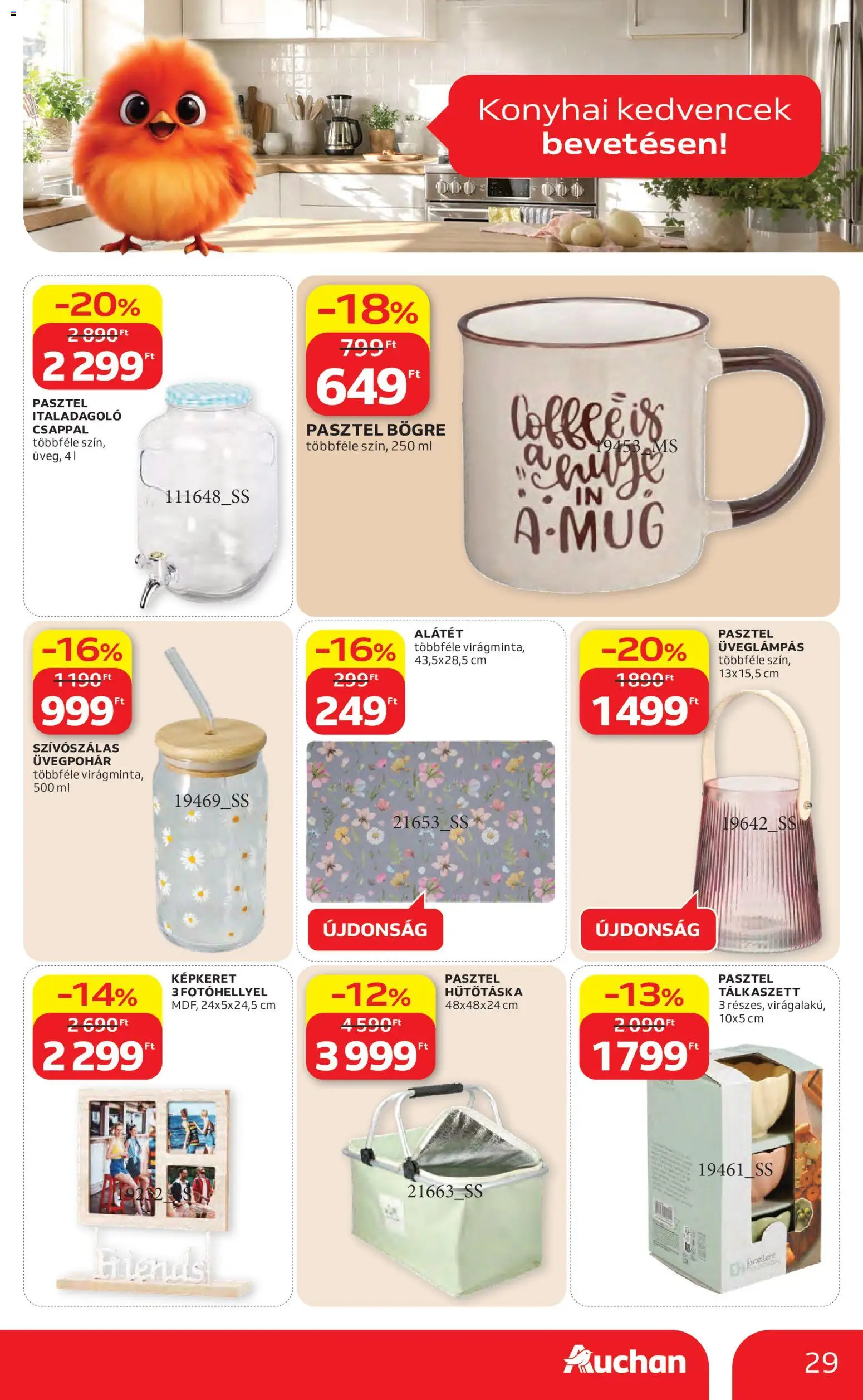 Auchan akciós ujság - amely érvényes a következő dátumtól: 23.04.2026 | Oldal: 29 | Termékek: Bögre, Hűtőtáska, Képkeret