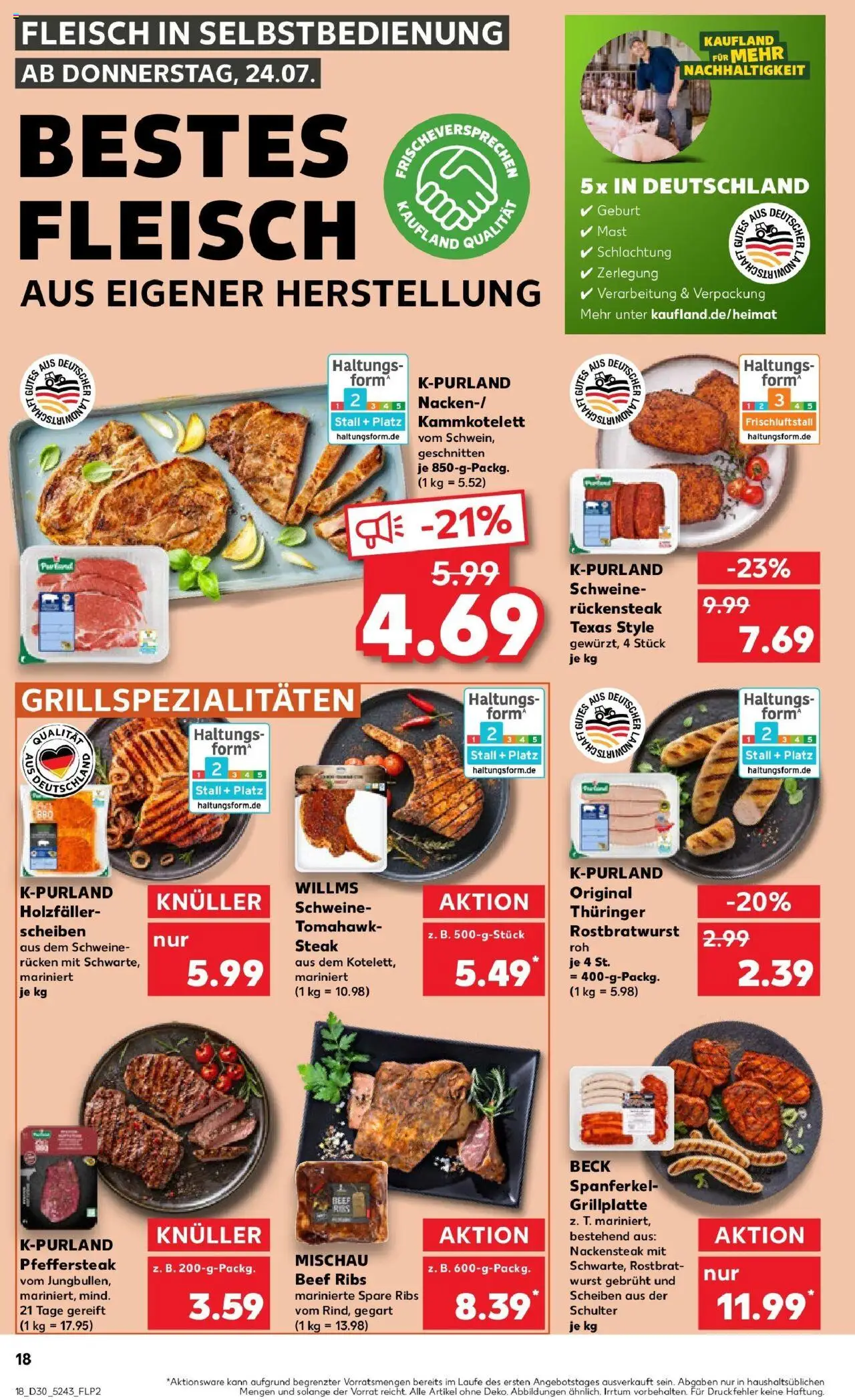 Kaufland prospekt Ulm	 - gültig ab dem 24.07.2025 | Seite: 18 | Produkte: Spare ribs, Wurst, Steak, Fleisch