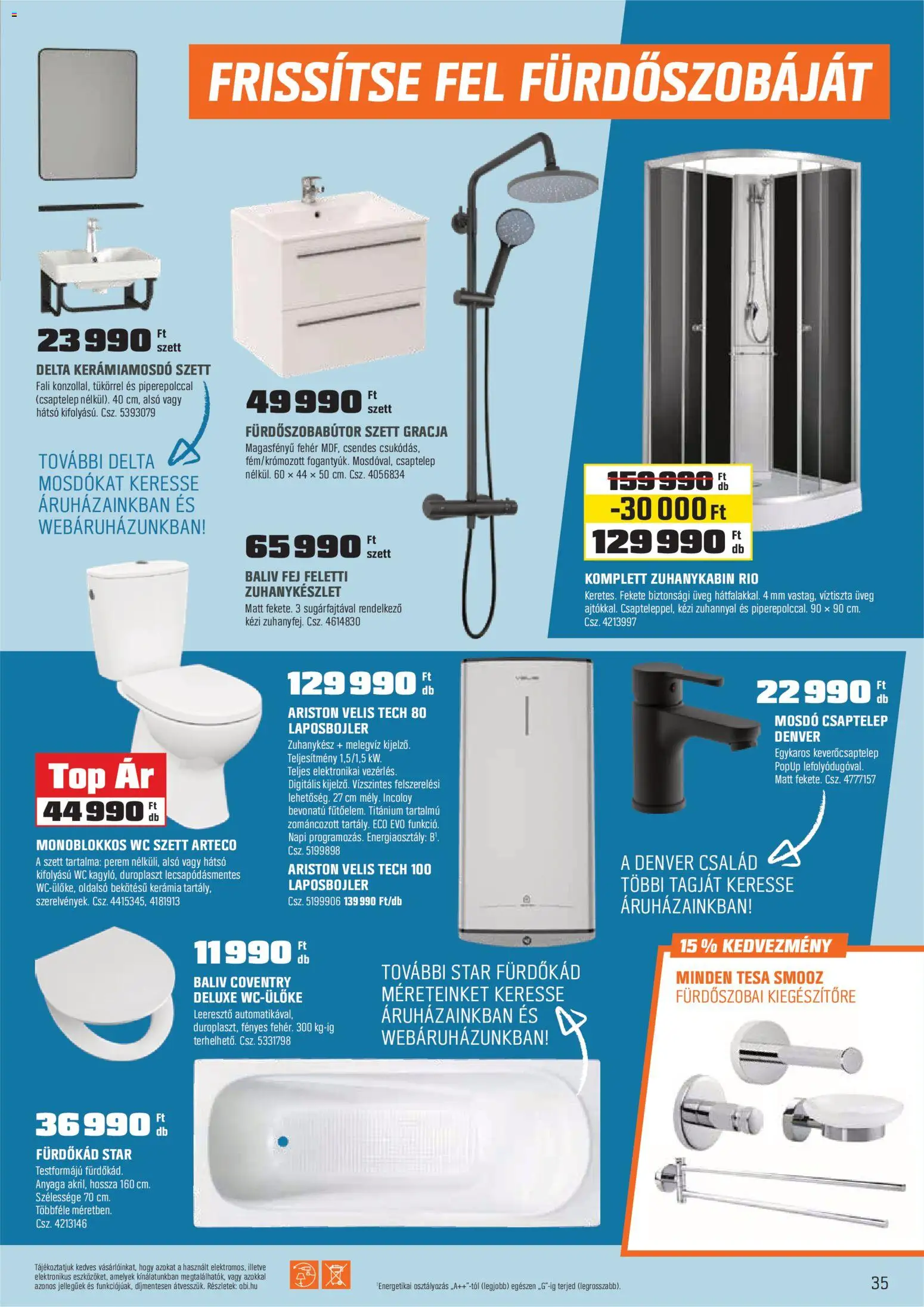 OBI akciós ujság - amely érvényes a következő dátumtól: 31.03.2026 | Oldal: 35 | Termékek: Zuhanykabin, WC, Fürdőkád, Mosdó
