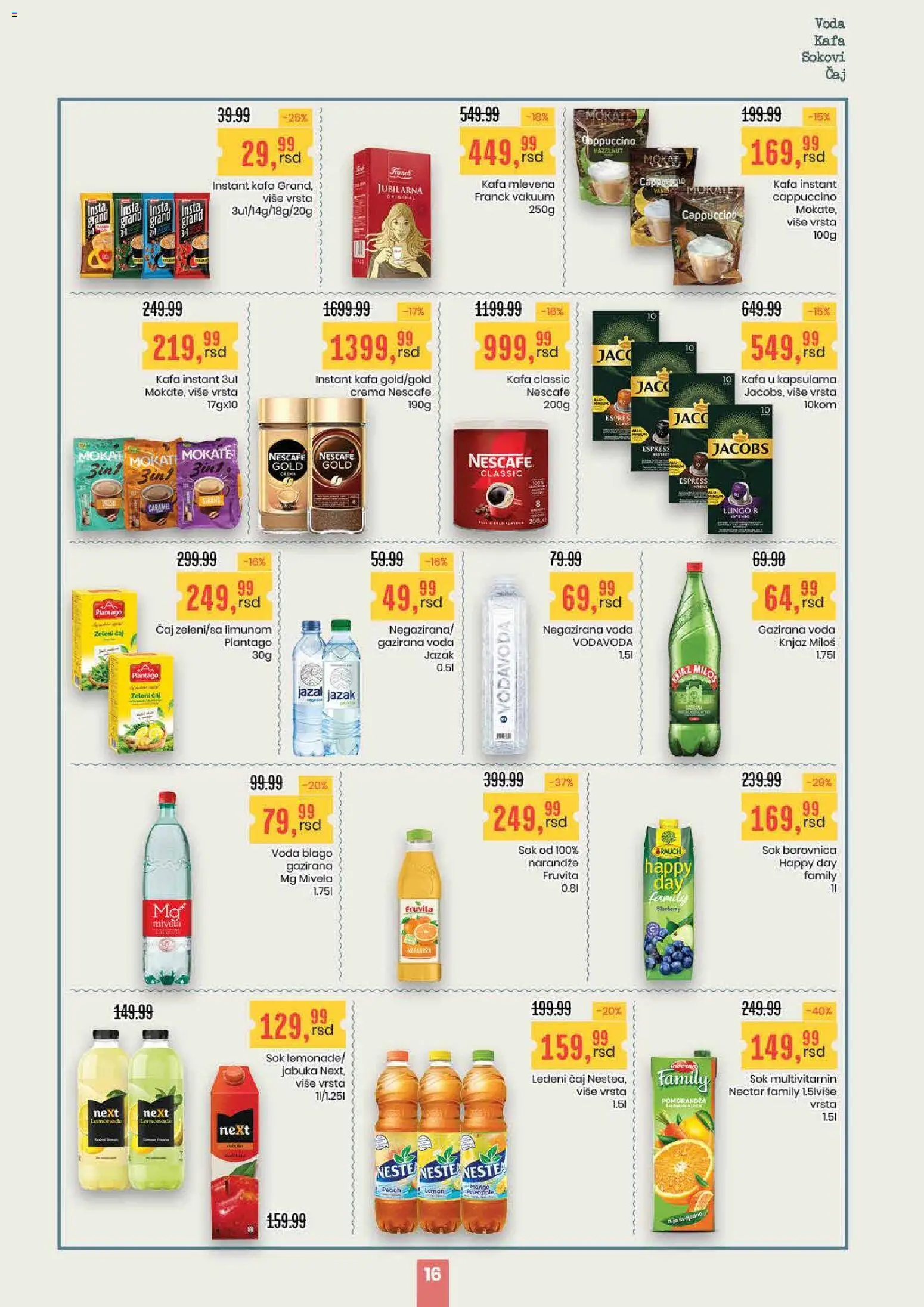 Aroma Market katalog - važi od 16.04.2026 | Strana: 16 | Proizvode: Instant kafa, Voda, Pomorandza, Narandže