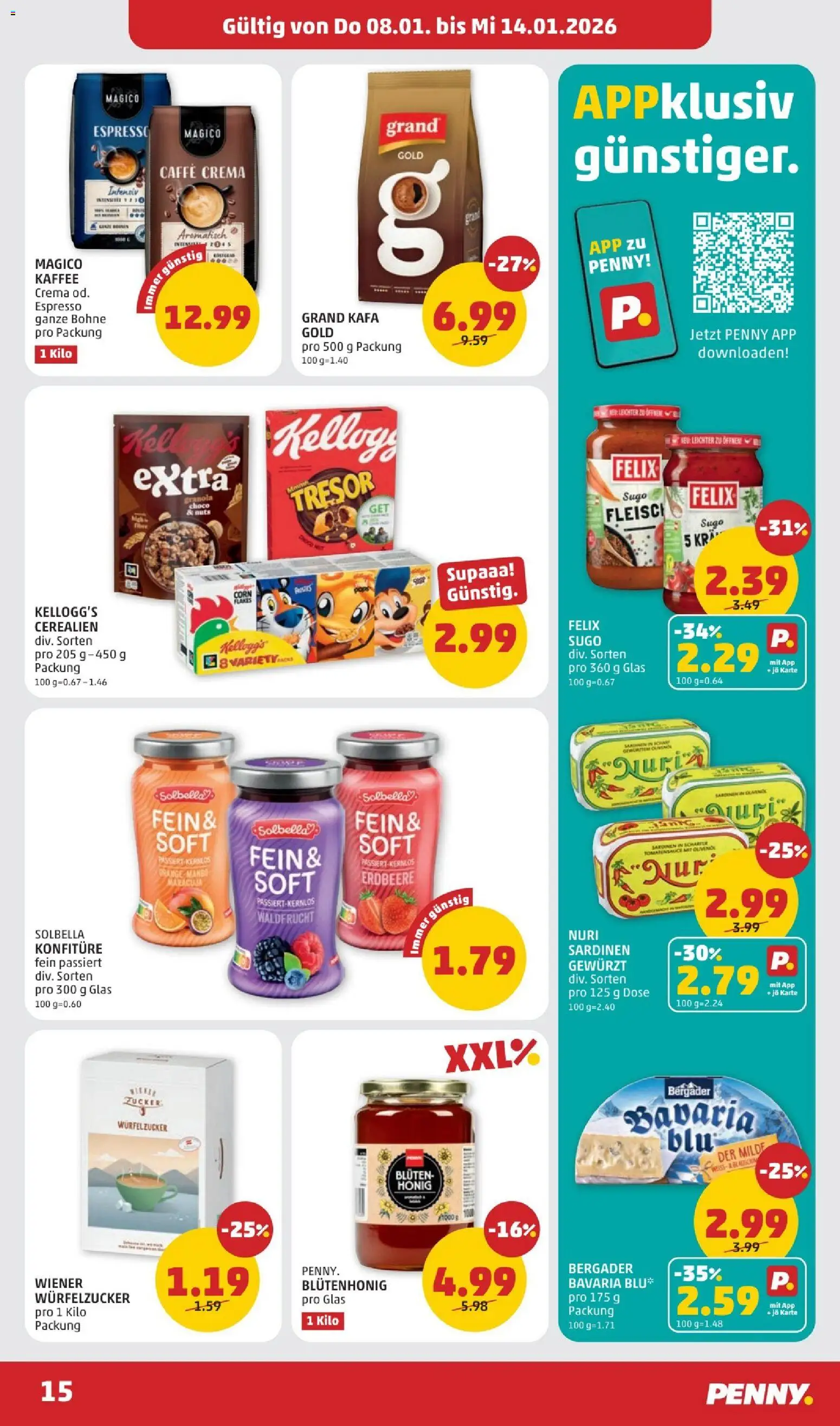 Penny Markt Flugblatt gültig ab 08.01.2026 | Seite: 15 | Produkte: Zucker, Mango, Kaffee