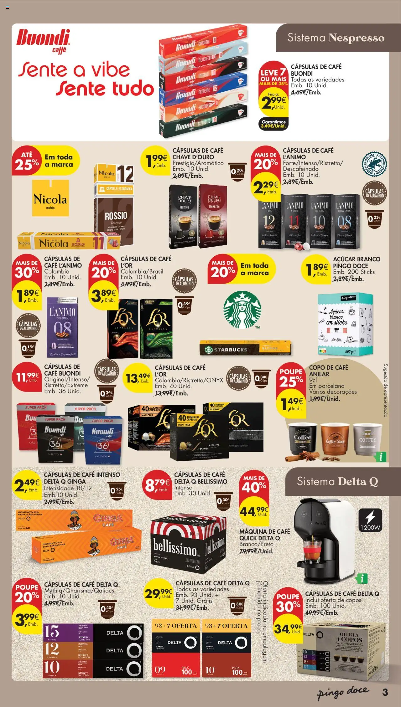 Pingo Doce - Temático Bebidas Quentes │ válido de 14.10.2025 | Página: 3 | Produtos: Copos, Cafe buondi, Café, Açúcar