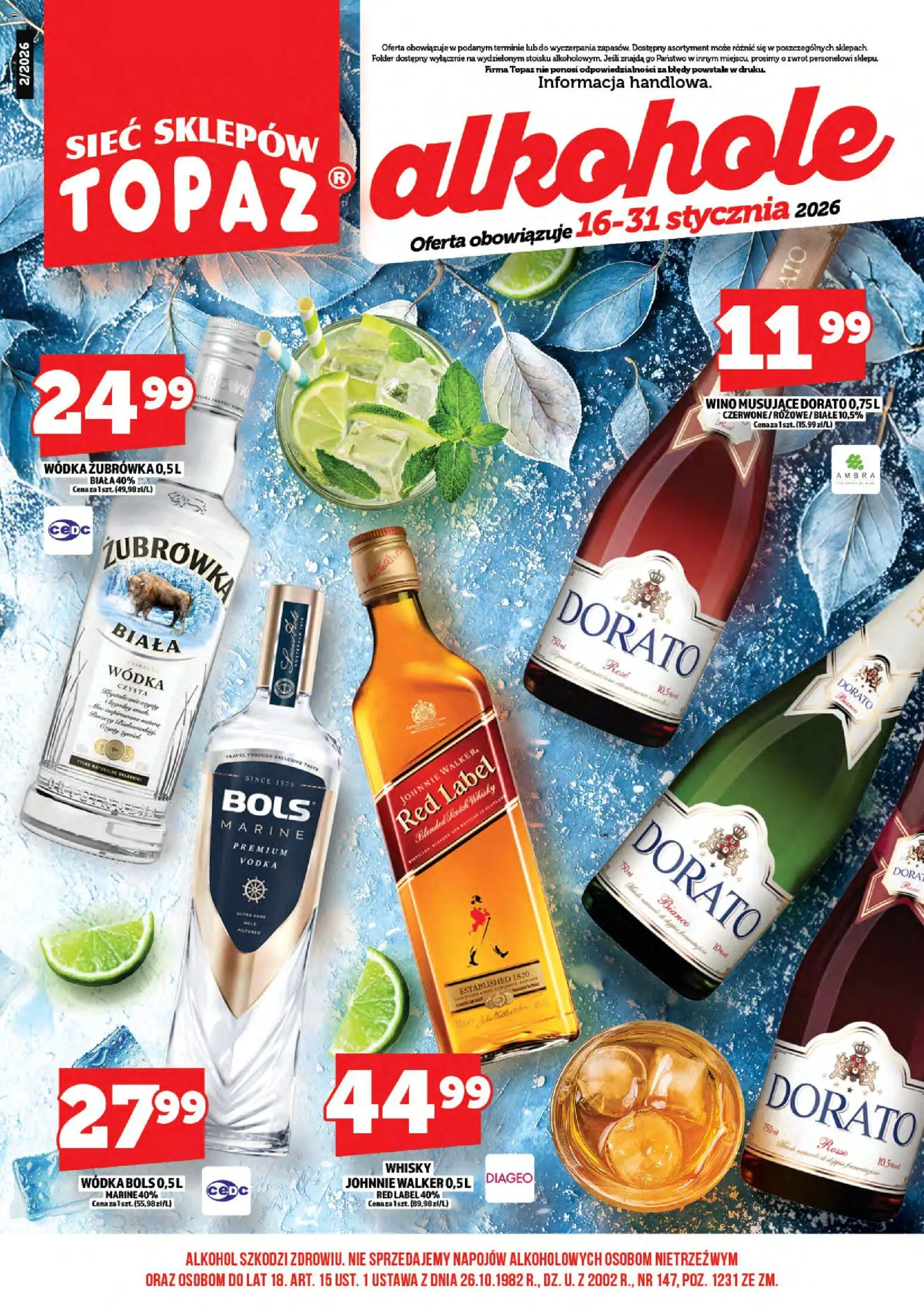 Topaz Gazetka alkoholowa od 16.01.2026 | Strona: 3 | Produkty: Red label, Alkohol, Wódka, Whisky