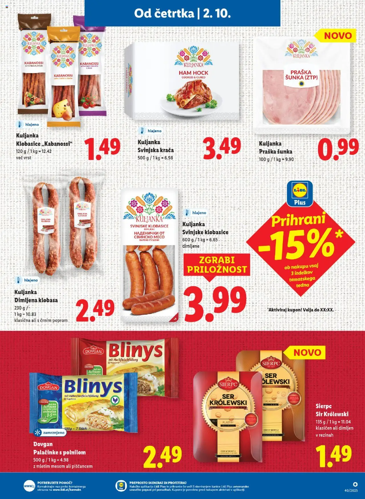 Novi Lidl katalog ponudbe – veljaven od 02.10.2025 | Stran: 17 | Izdelki: Klobasice, Palačinke, Sir, Sunka