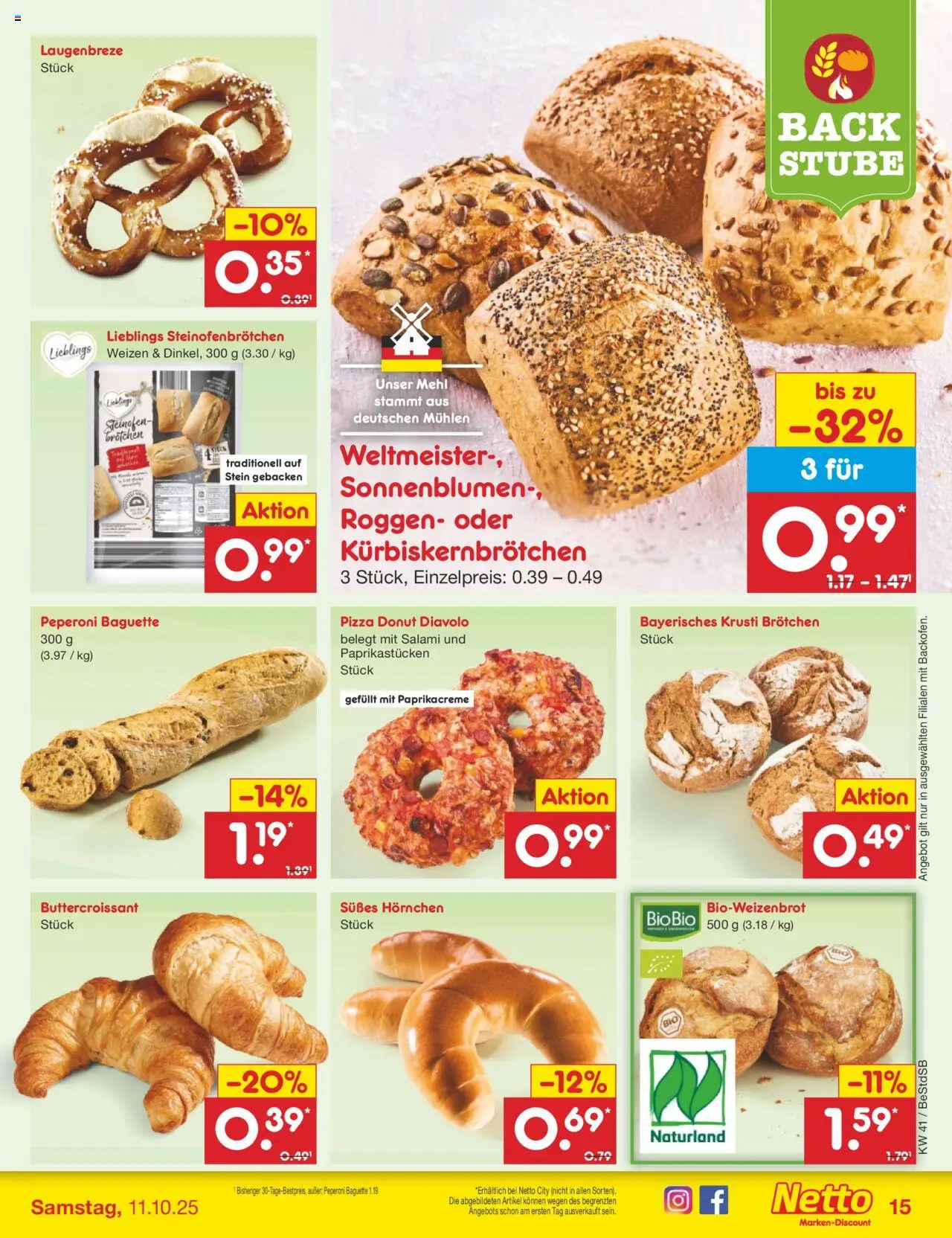 Netto Marken-Discount Prospekt 	 – gültig ab 06.10.2025 | Seite: 17 | Produkte: Mehl, Baguette, Salami, Pizza