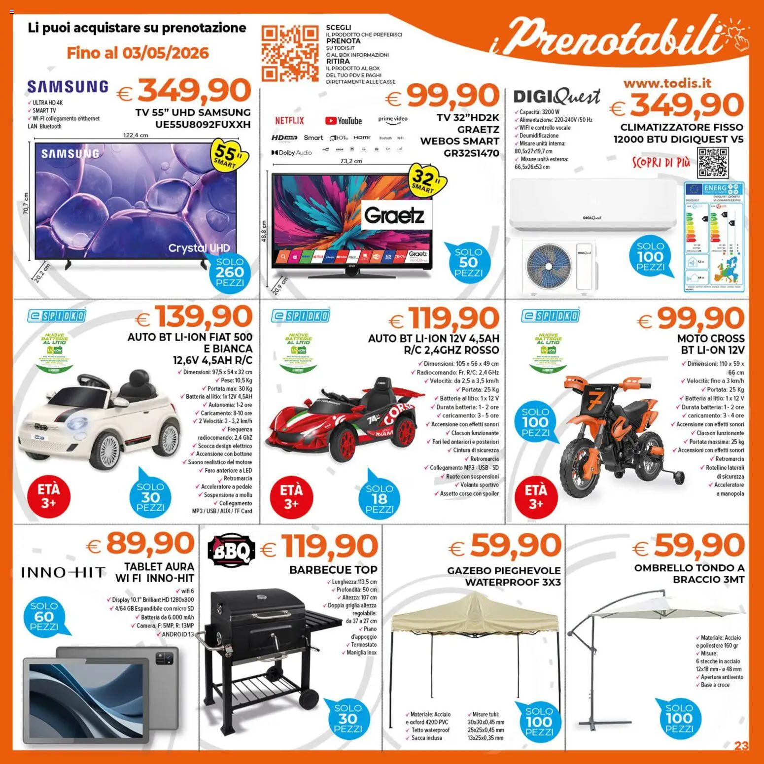 Volantino Todis del 23.04.2026 | Pagina: 23 | Prodotti: smart TV, Gazebo, Top, TV