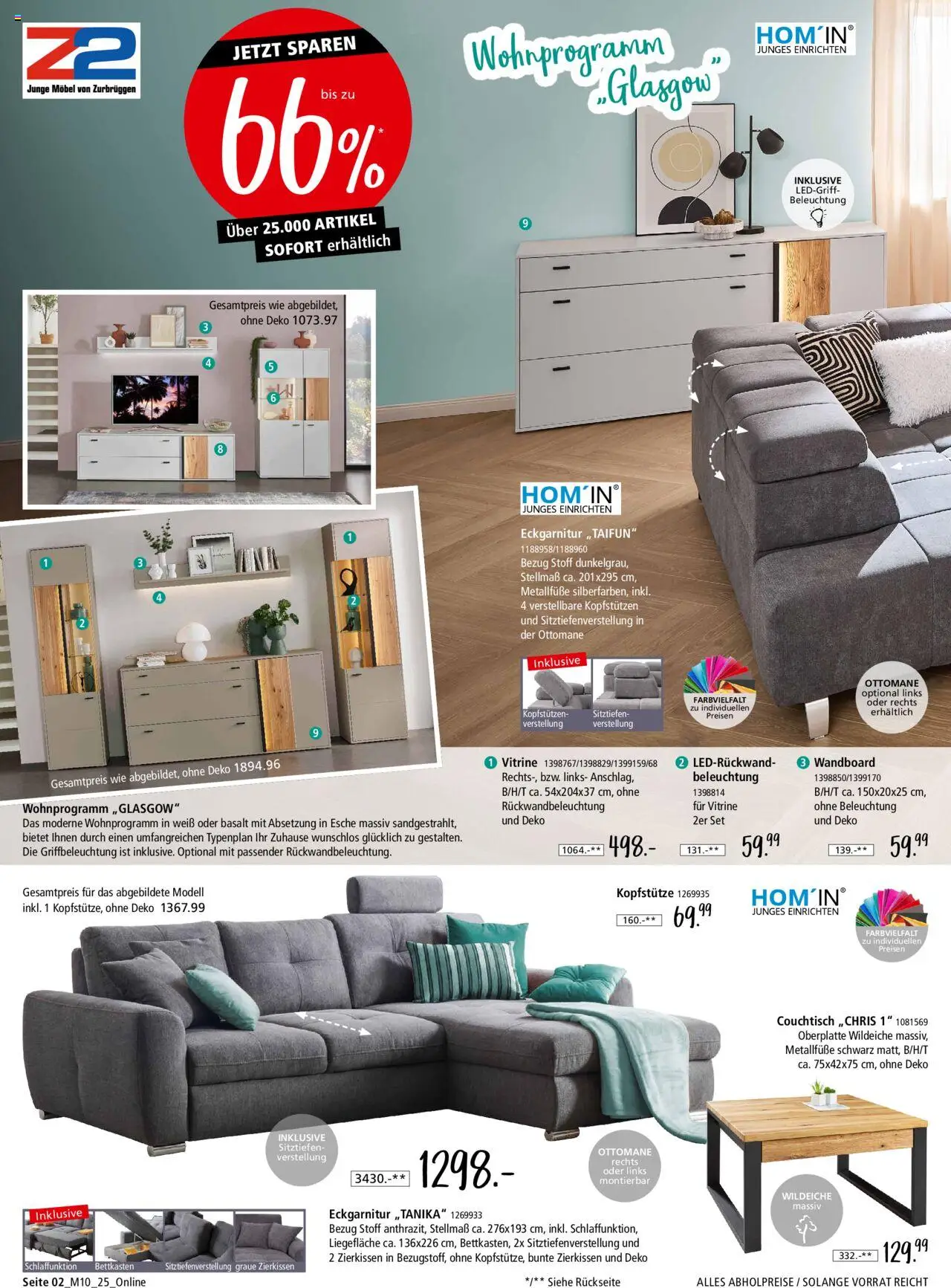 Zurbrüggen - Junges Wohnen - gültig ab dem 09.08.2025 | Seite: 2 | Produkte: Wandboard, Vitrine, Couchtisch