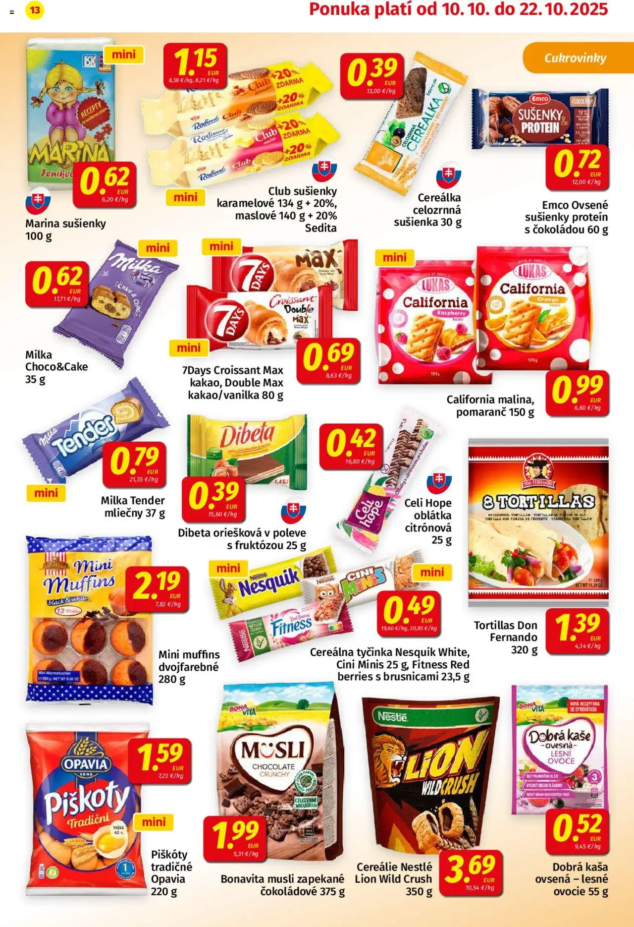 Nové Koruna akcie – leták je platný od 10.10.2025 | Strana: 13 | Produkty: Croissant, Protein, Milka, Nesquik