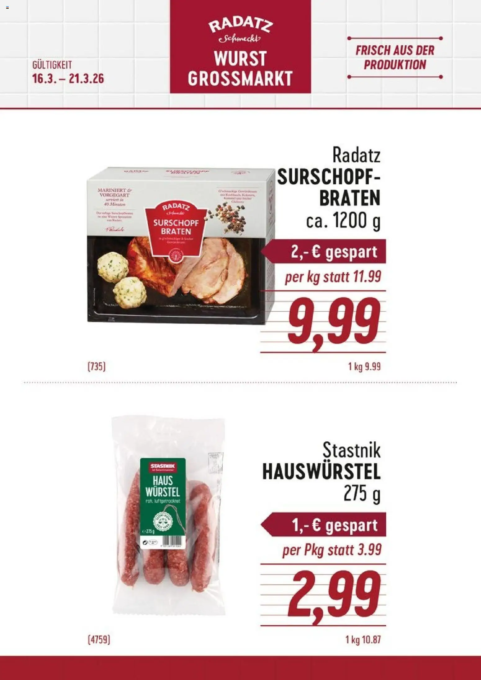 Radatz Flugblatt gültig ab 16.03.2026 | Seite: 1 | Produkte: Wurst