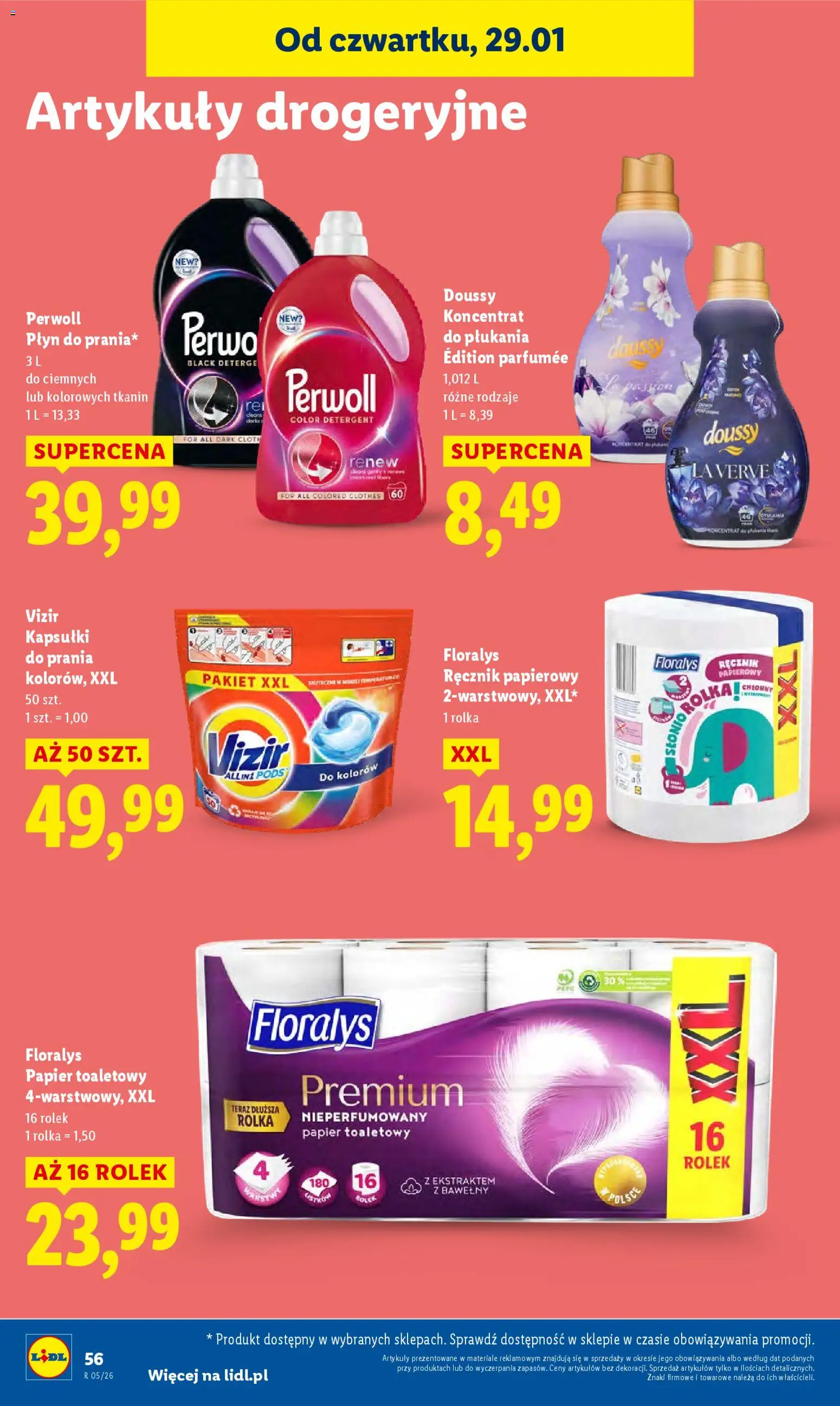 Lidl Gazetka od 29.01.2026 | Strona: 56 | Produkty: Papier toaletowy, Kapsułki do prania, Detergent, Ręcznik papierowy
