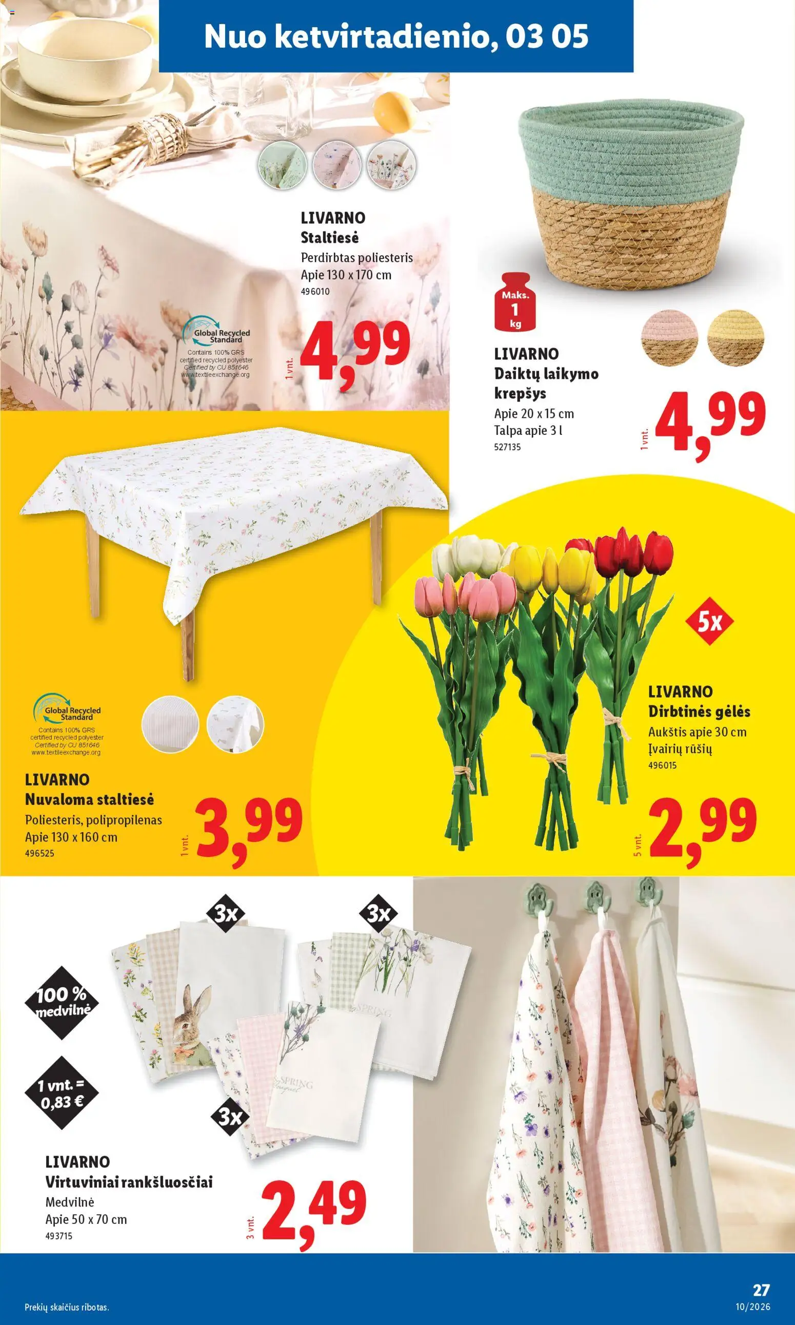 LIDL akcijos nuo 02.03.2026 | Puslapis: 27 | Prekių: Staltiesė, Krepšys