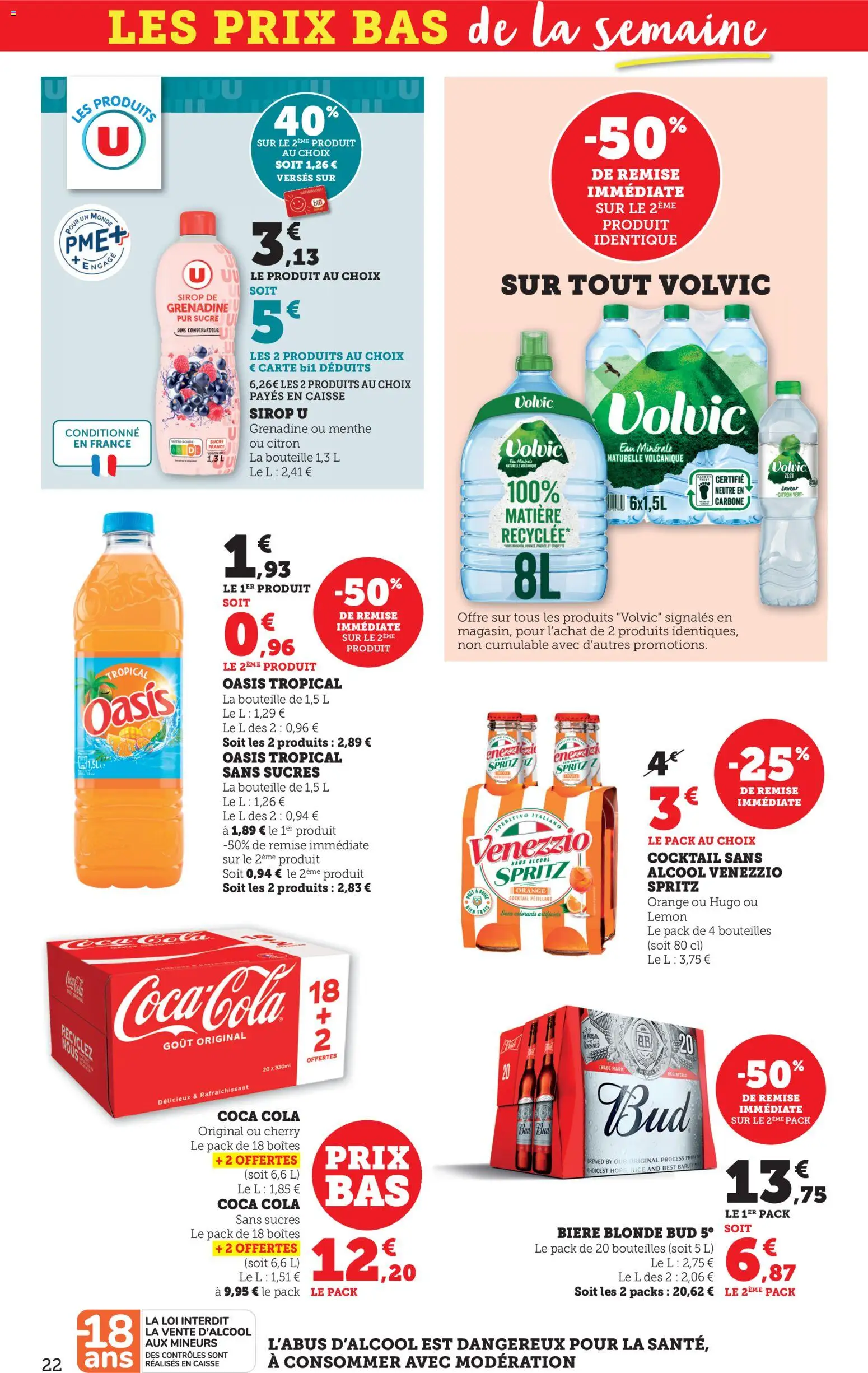 {H1} | Page: 22 | Produits: Bière blonde, Bière blonde Bud, Coca cola, Bière