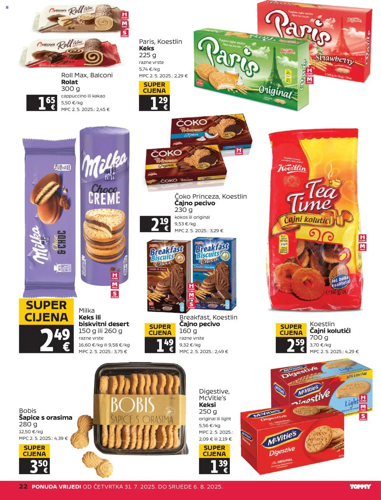 Tommy katalog | vrijedi od 31.07.2025 | Stranica: 22 | Proizvodi: Čajni kolutići, Keksi, Kakao, Pecivo