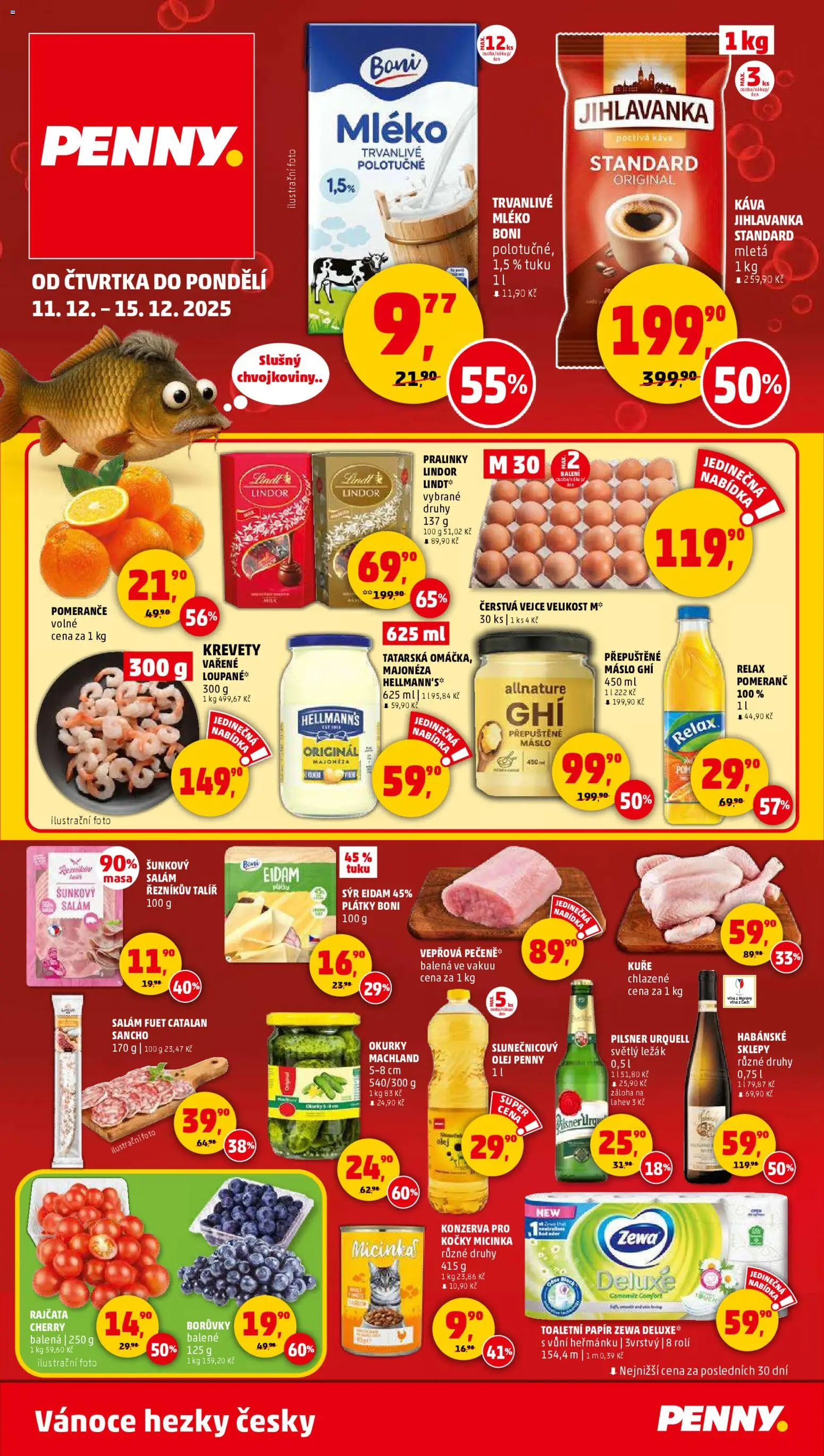Penny Market leták - Čtvrtečník od 11.12.2025 | Strana: 1 | Produkty: Olej, Salám fuet, Jihlavanka, Eidam