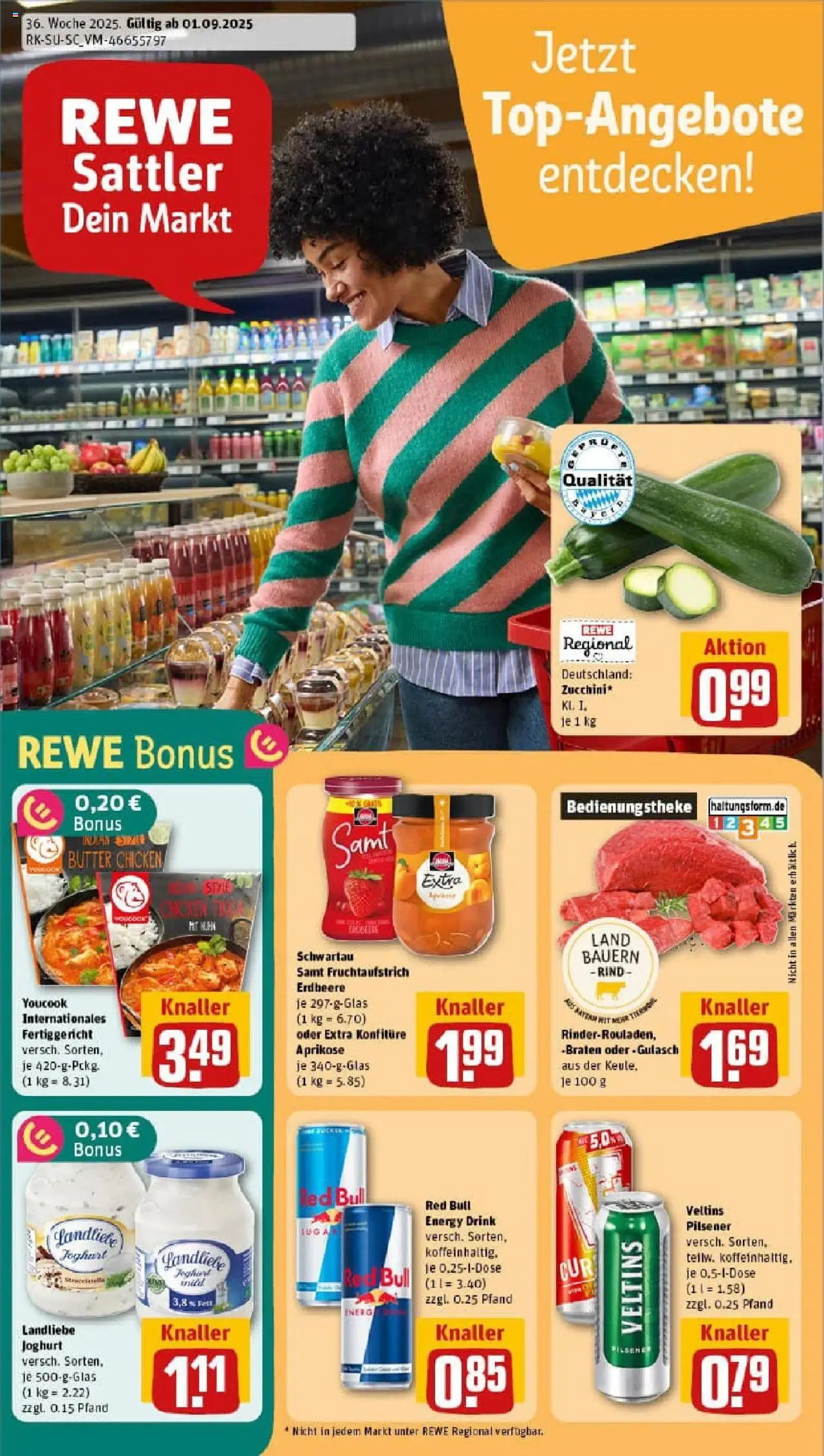 Rewe prospekt Ebersberg	 – gültig ab 01.09.2025 | Seite: 1 | Produkte: Energy, Butter, Gulasch, Veltins