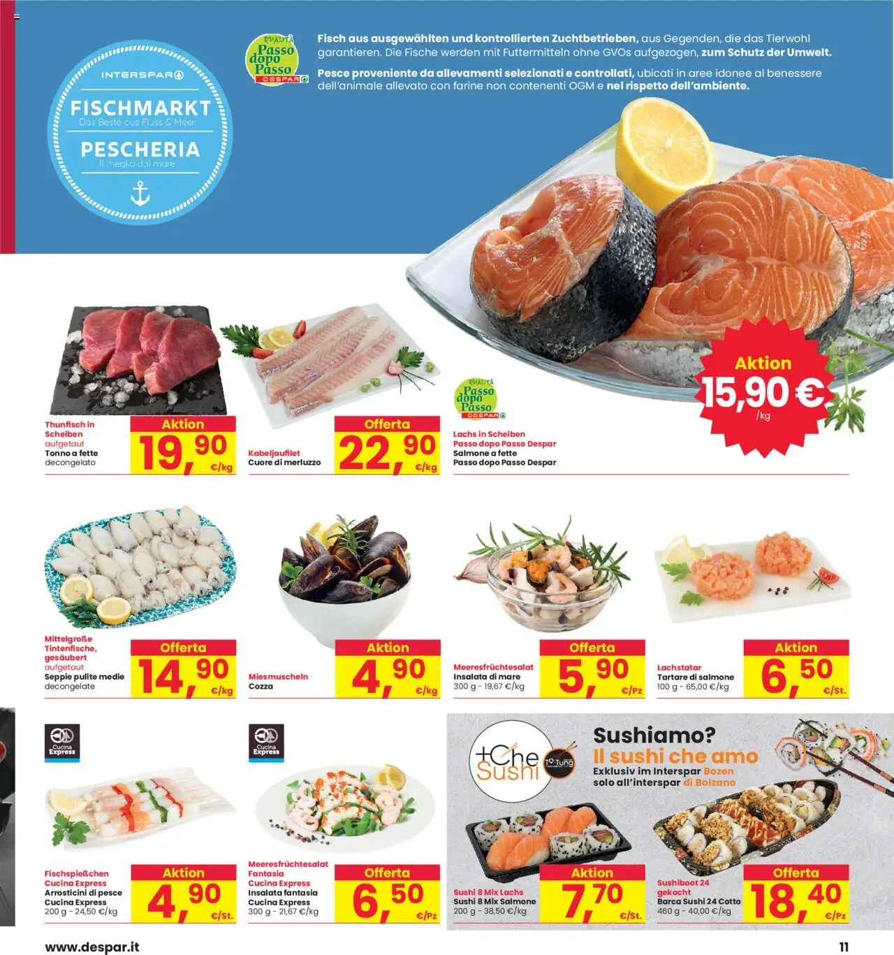 Volantino Interspar del 05.06.2025 | Pagina: 11 | Prodotti: Salmone, Merluzzo, Insalata, Arrosticini
