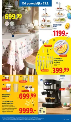 SILVERCREST Aparat za espresso, Sa portafilter sistemom. Pritisak pumpe jačine 15 bara. Okretna parna mlaznica visokog pritiska za pripremu toplih napitaka i mlečne pene - pregled Lidl kataloga - važi od 19.03.2026 | Strana: 71 | Proizvode: Silvercrest, Stolnjak