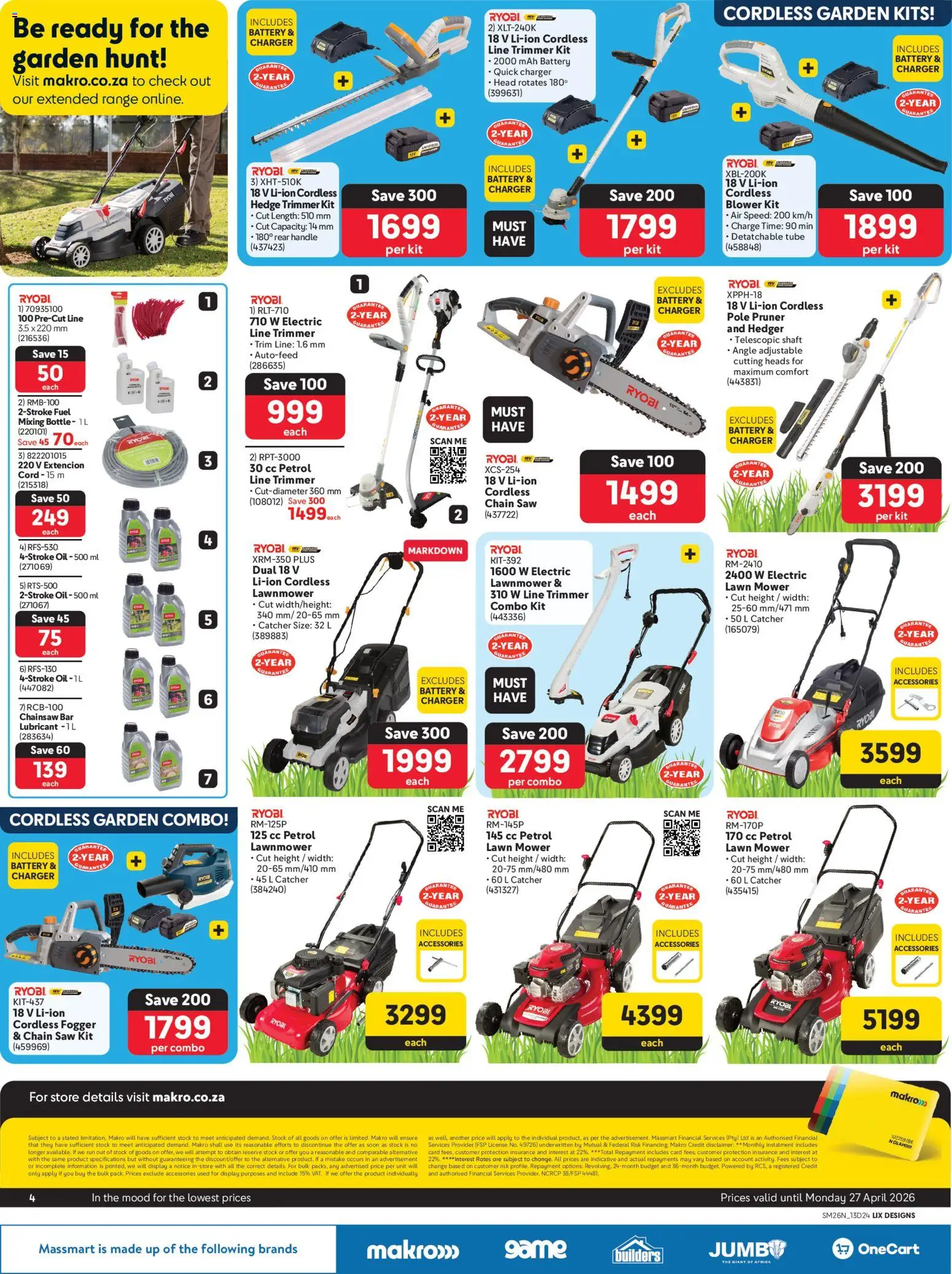New Makro catalogue – valid from 08.04.2026 | Page: 4 | Products: Mower, Charger, Oil, Stock