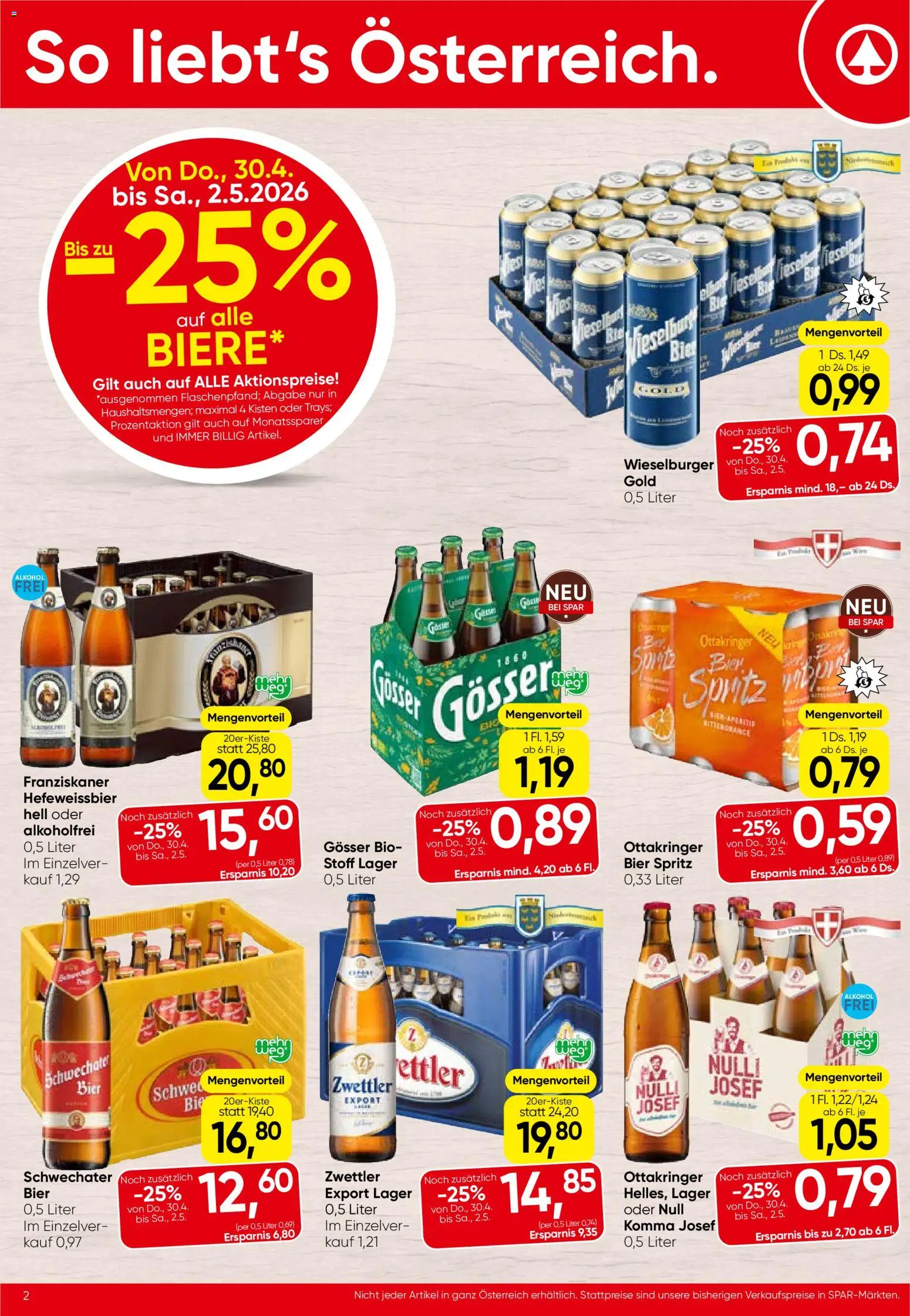 Spar Flugblatt - Niederösterreich gültig ab 30.04.2026 | Seite: 2 | Produkte: Bier
