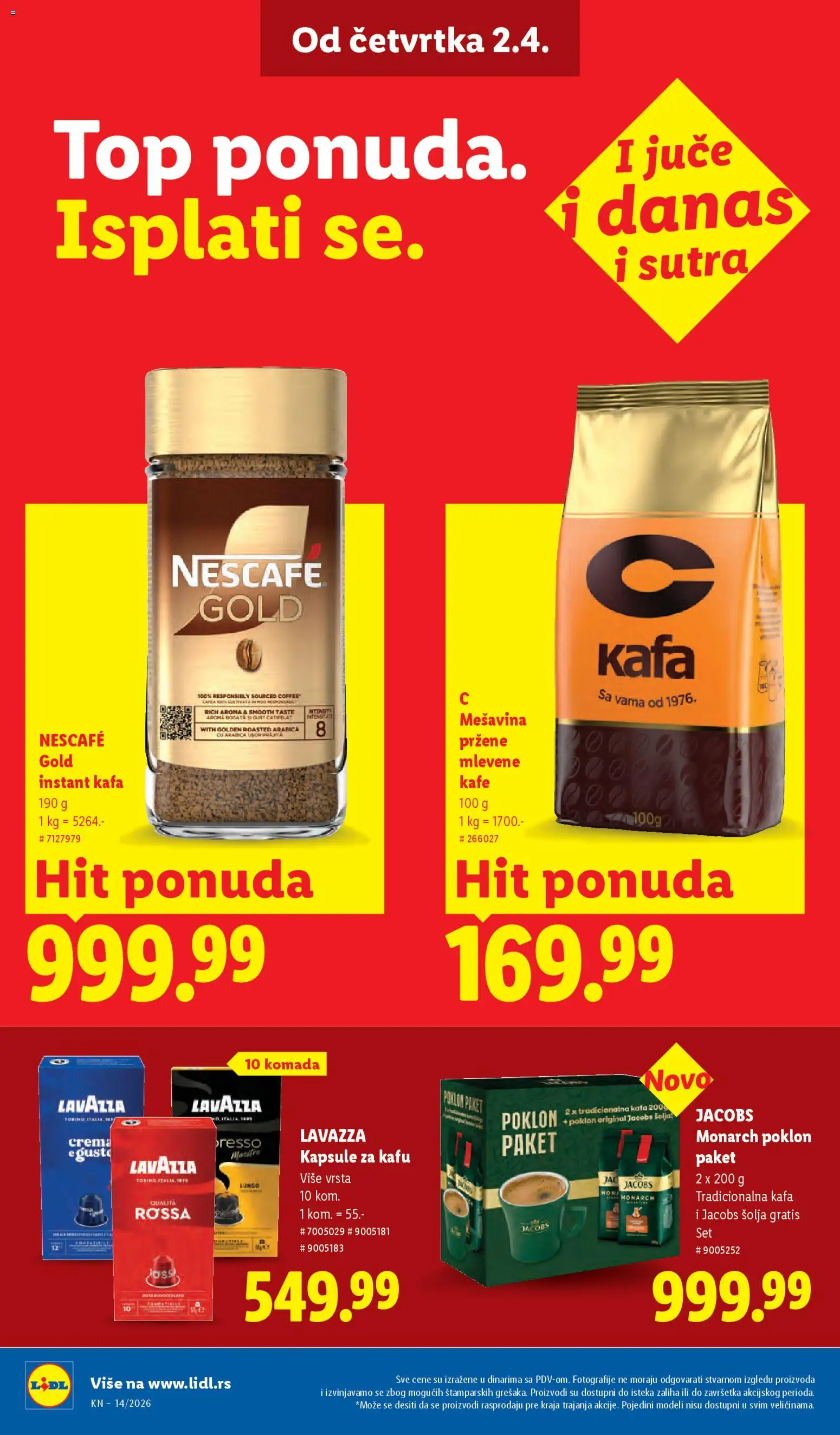 Lidl katalog - važi od 02.04.2026 | Strana: 30 | Proizvode: Instant kafa, Kapsule za kafu, Šolja, Nescafé