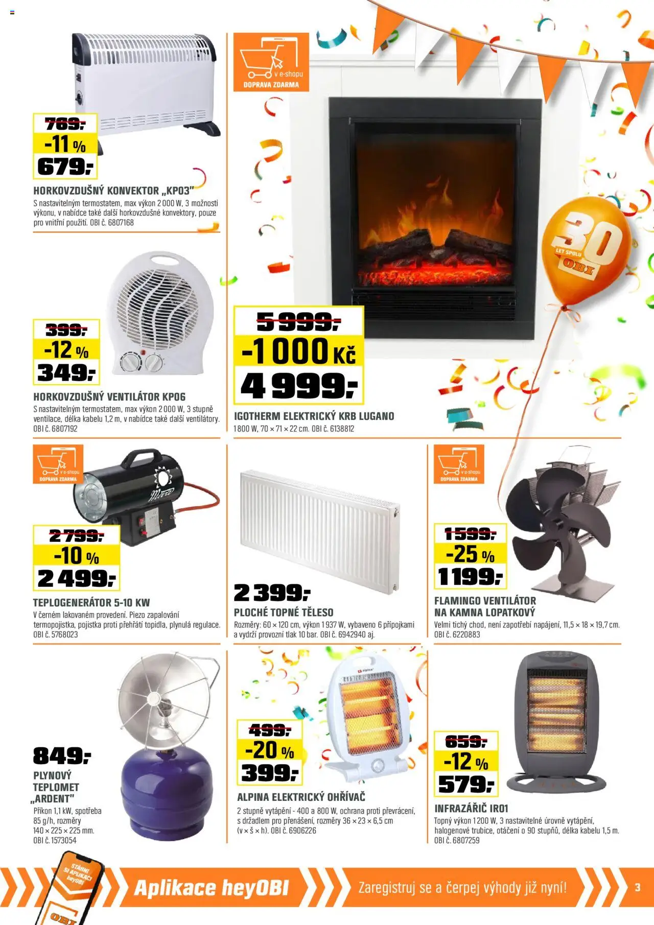OBI leták od 01.08.2025 | Strana: 3 | Produkty: Horkovzdušný ventilátor, Ventilátor, Elektrický krb