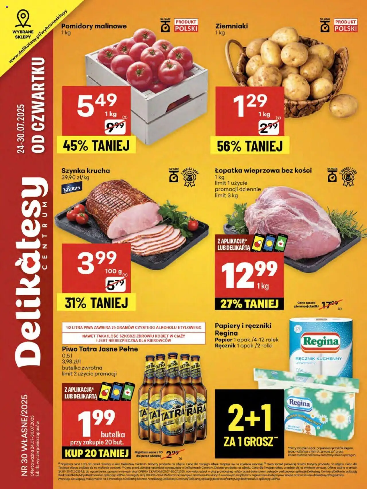 Delikatesy Centrum Gazetka - Sklepy Własne od 24.07.2025 | Strona: 1 | Produkty: Rolki, Pomidory malinowe, Delikatesy, Piwo