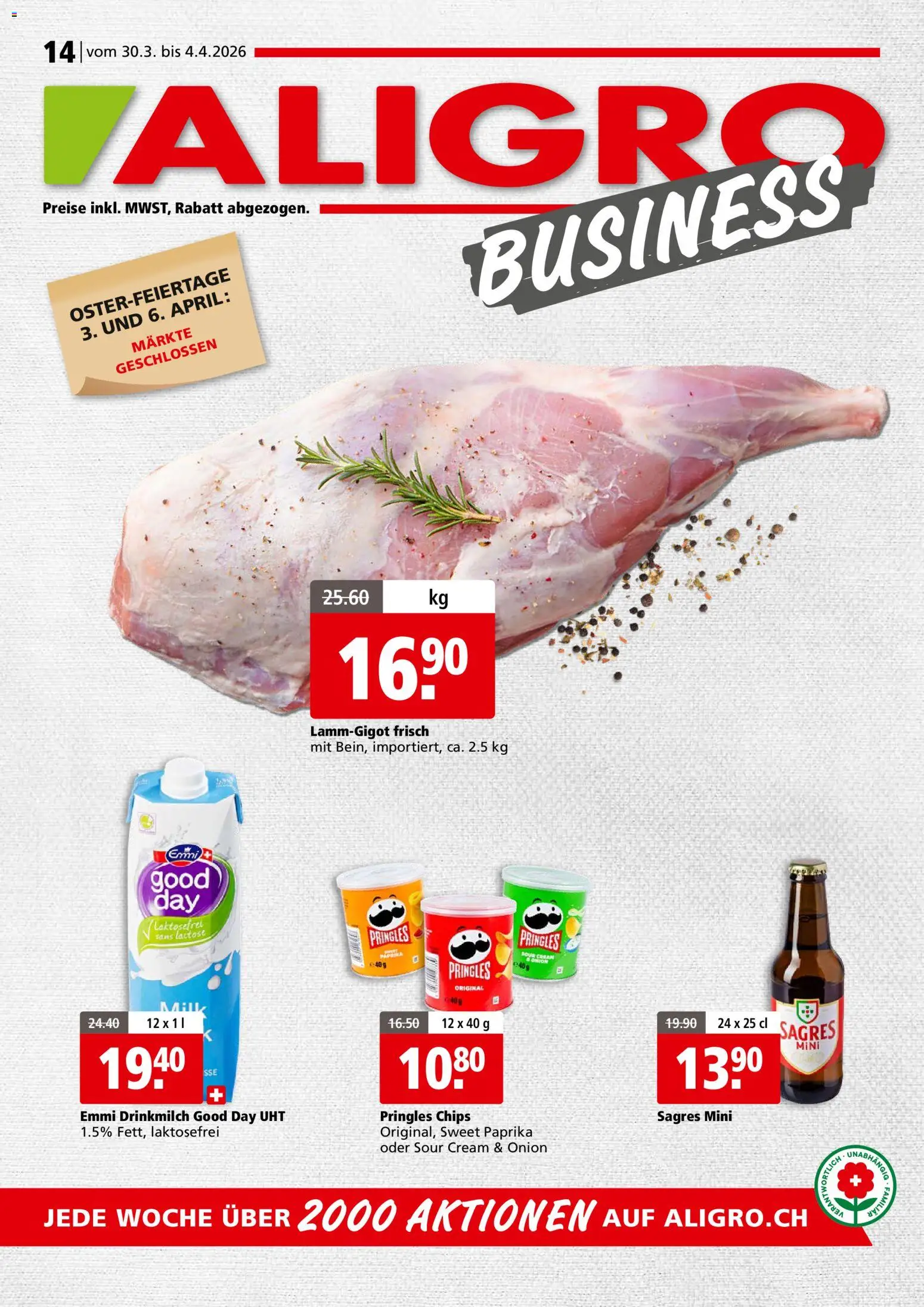 Aligro aktionen Business Schlieren, Gossau SG, Frauenfeld, Rapperswil-Jona, Sargans, Bern – gültig ab 30.03.2026 | Seite: 1 | Produkte: Chips