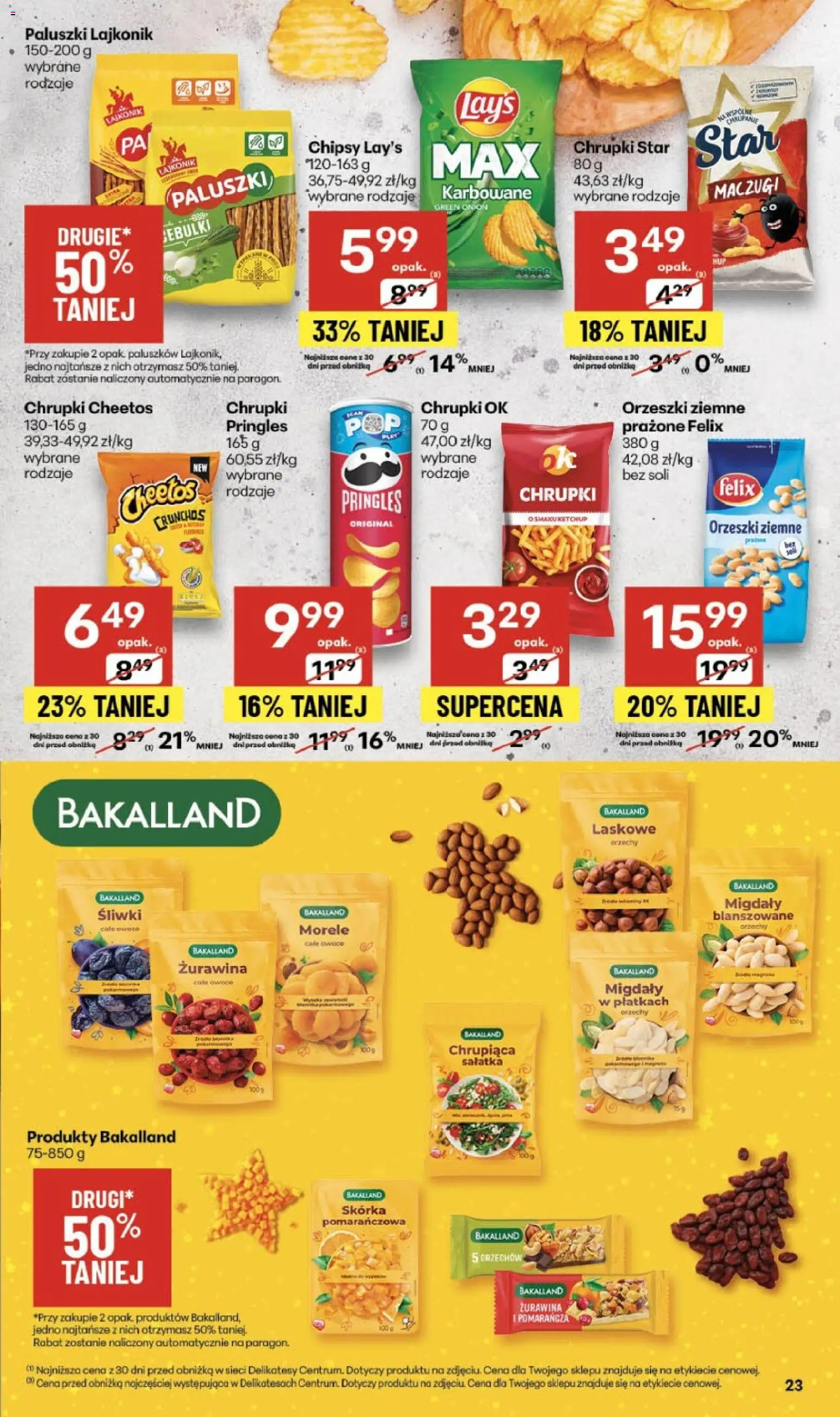 Delikatesy Centrum Black Friday od 20.11.2025 | Strona: 23 | Produkty: Orzeszki ziemne, Pringles, Migdały w płatkach, Owoce