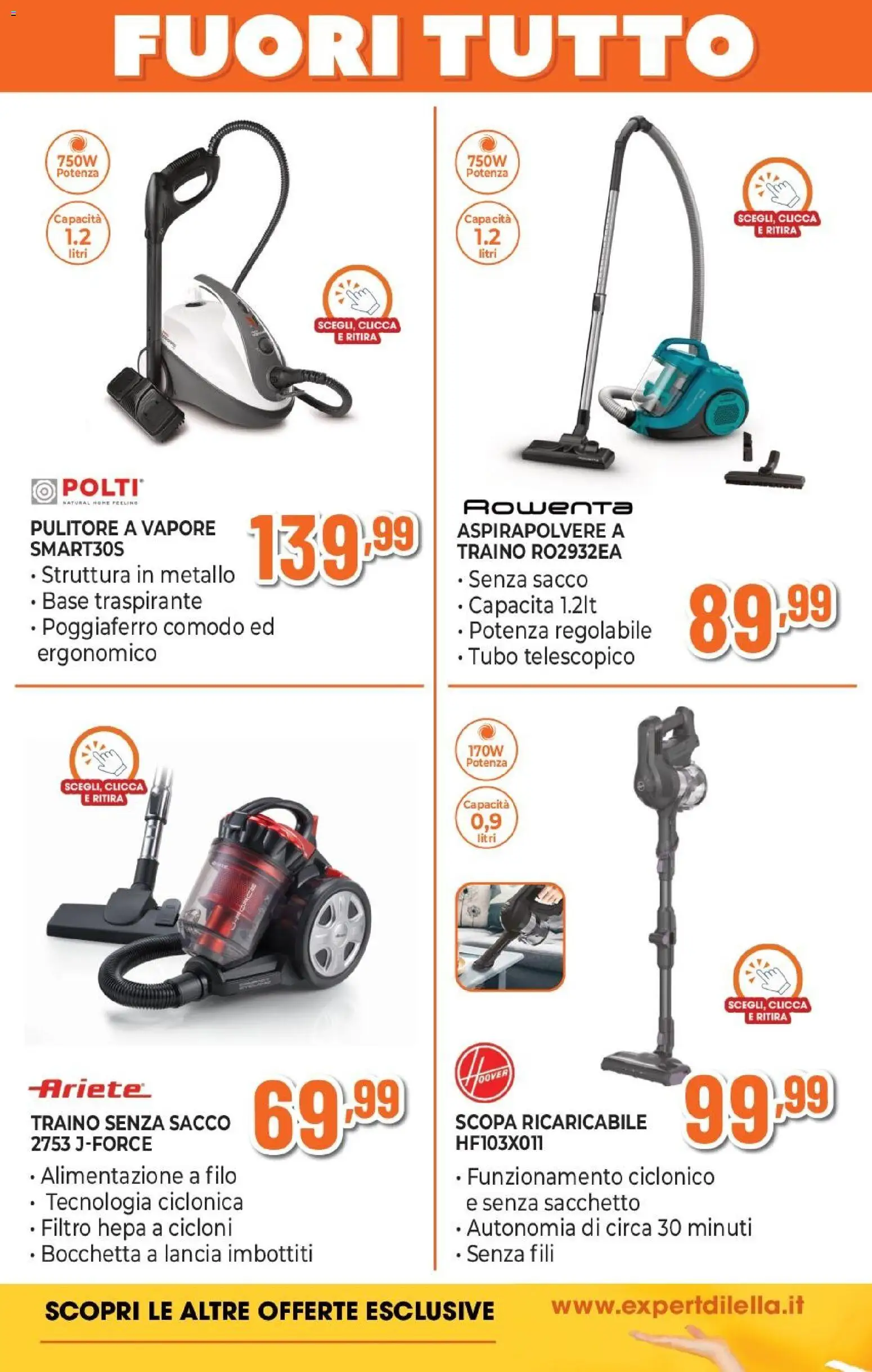 Volantino Expert del 15.01.2026 | Pagina: 23 | Prodotti: Pulitore a vapore, Tubo, Scopa, Aspirapolvere