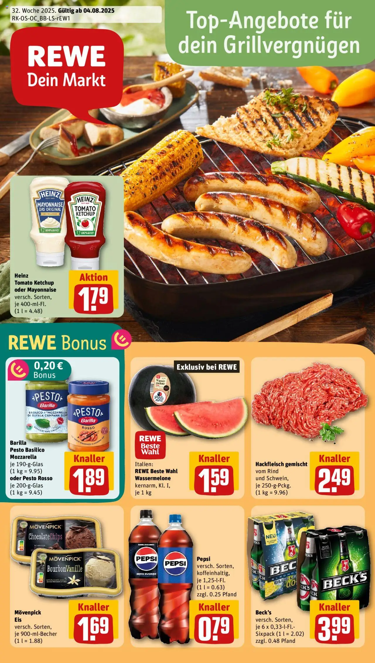 Rewe Prospekt 	 - gültig ab dem 04.08.2025 | Seite: 1 | Produkte: Zucker, Wassermelone, Melone, Ketchup