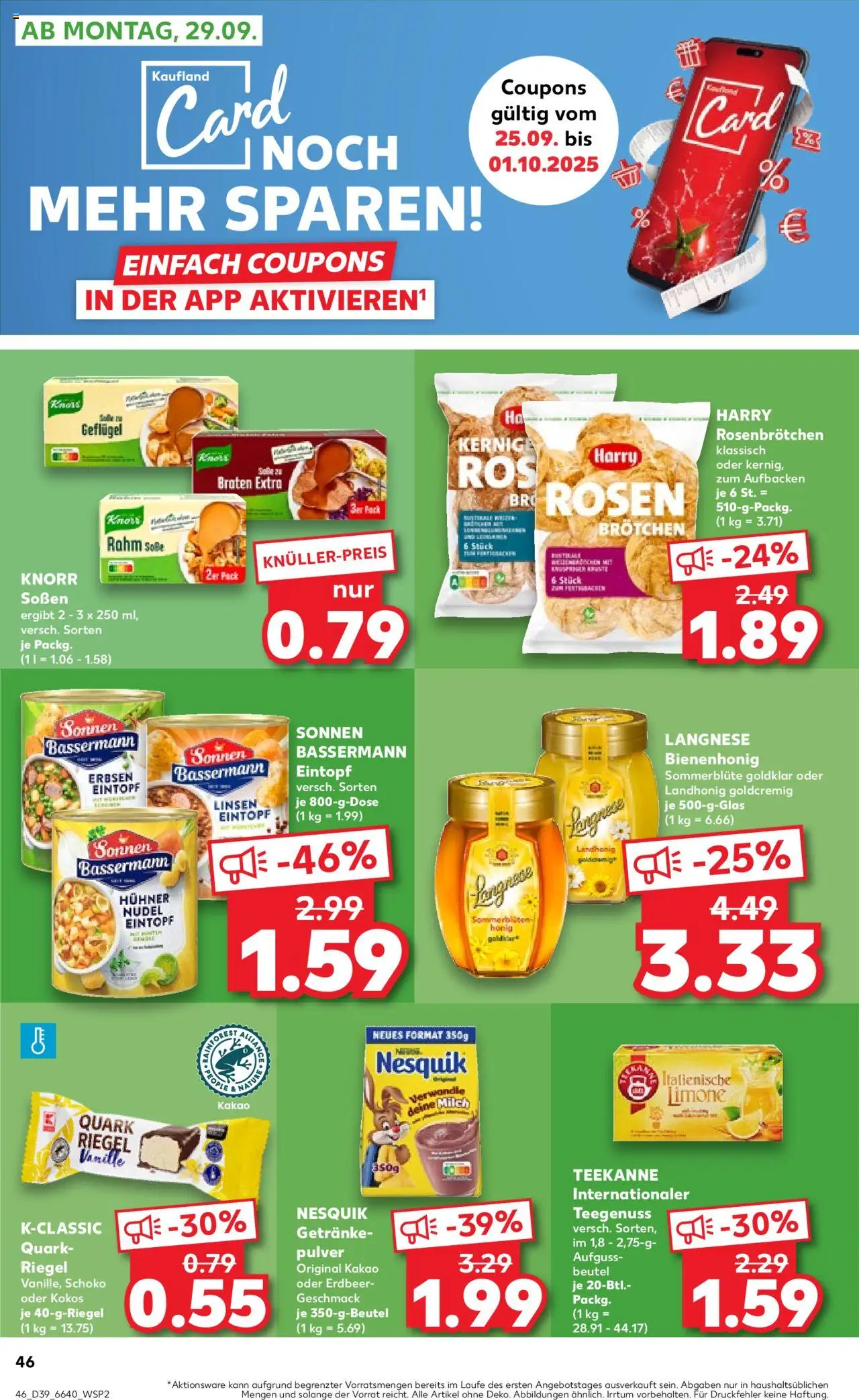 Kaufland Prospekt 	 – gültig ab 25.09.2025 | Seite: 46 | Produkte: Nesquik, Quark, Teekanne, Erbsen