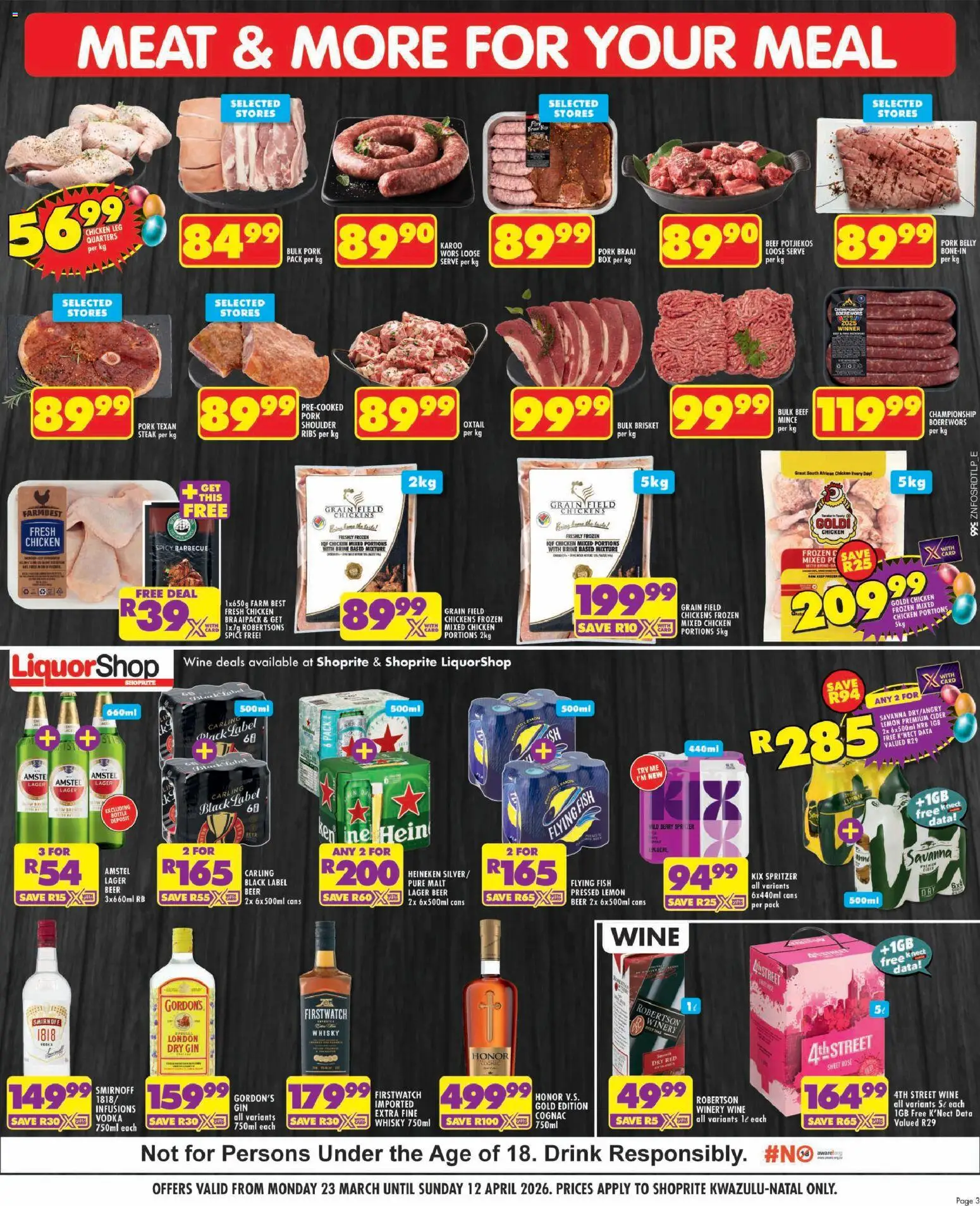 New Shoprite catalogue – valid from 23.03.2026 | Page: 3 | Products: Cider, Fish, Beef, Sausage