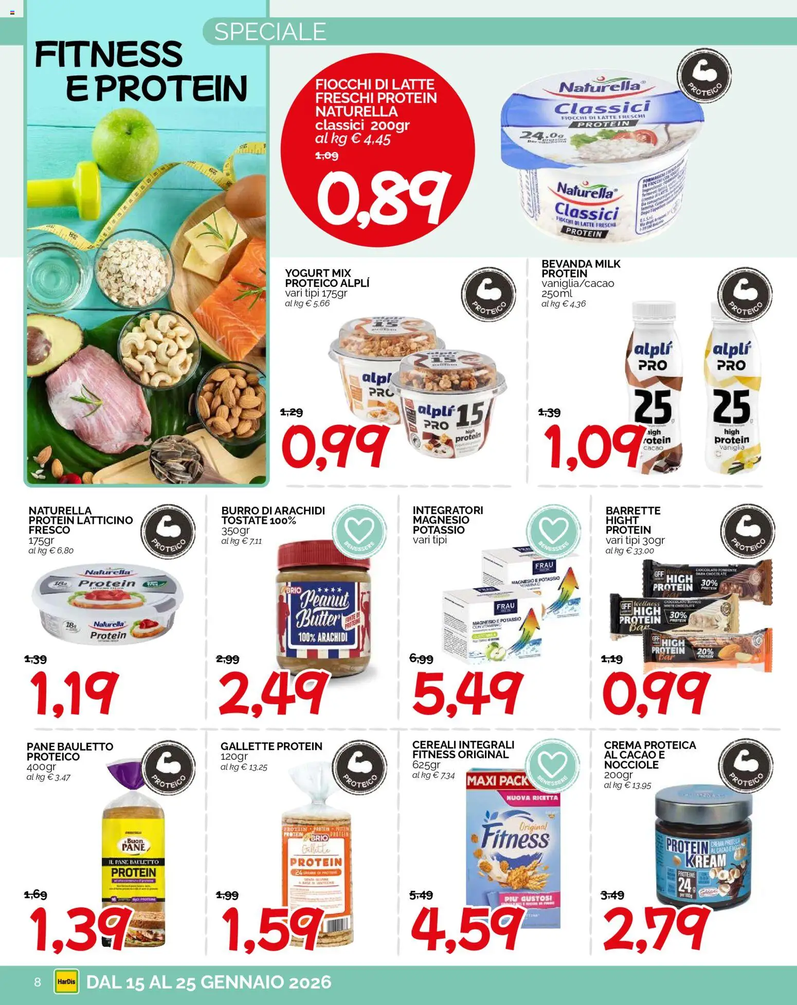 Volantino HarDis del 15.01.2026 | Pagina: 8 | Prodotti: Cereali, Fiocchi di latte, Burro, Gallette
