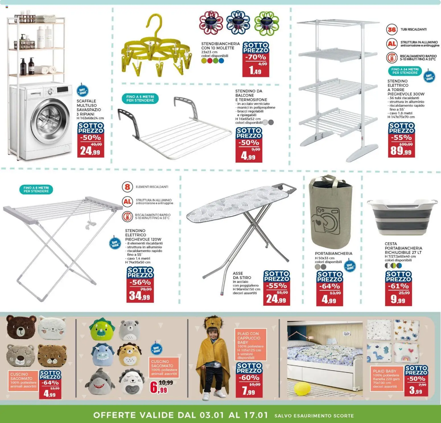 Volantino Happy Casa del 03.01.2026 | Pagina: 11 | Prodotti: Stendibiancheria, Cuscino, Termosifone, Portabiancheria