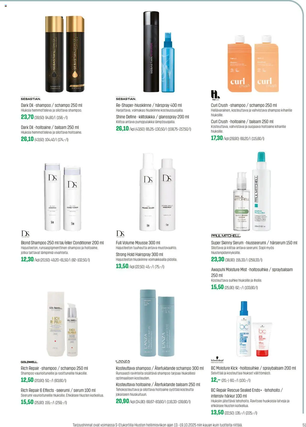 Sokos tarjoukset – voimassa 13.10.2025 alkaen | Sivu: 51 | Tuotteet: Shampoo, Hoitoaine, Mousse, Seerumi