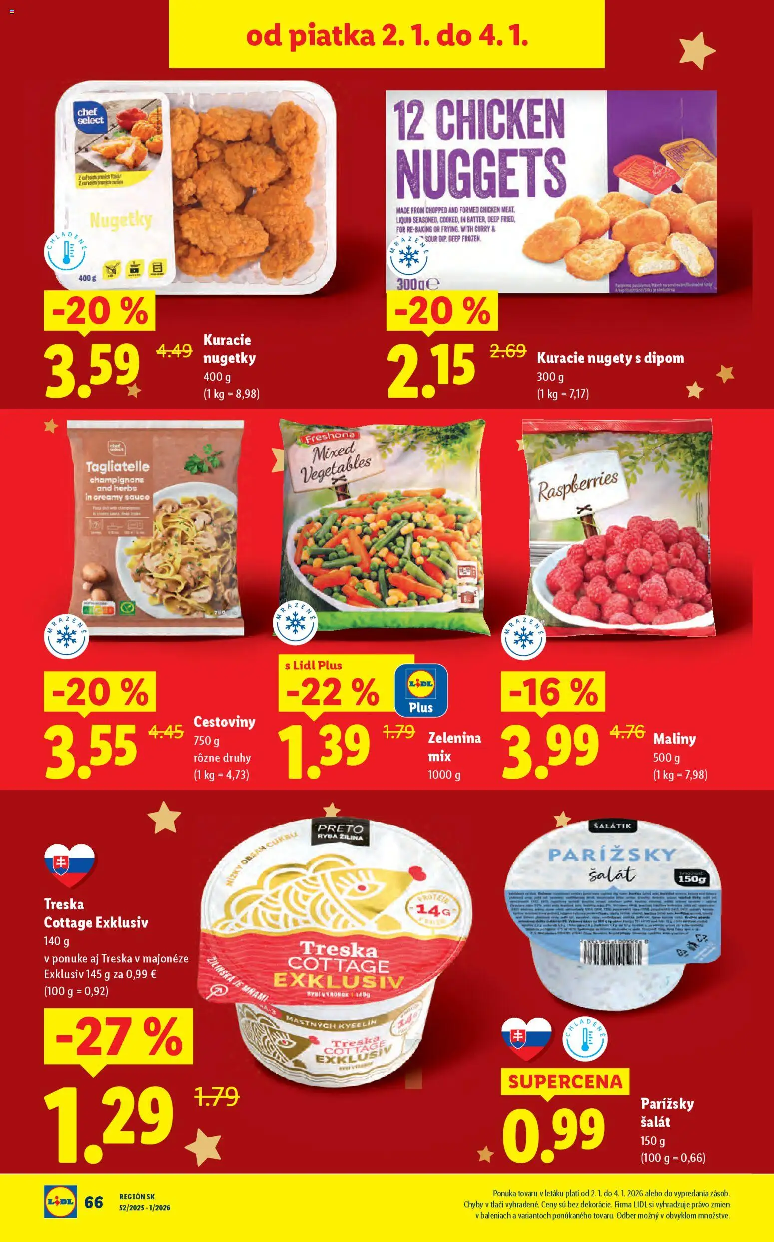 Nové Lidl akcie – leták je platný od 02.01.2026 | Strana: 14 | Produkty: Cestoviny, Ryba, Šalát, Treska