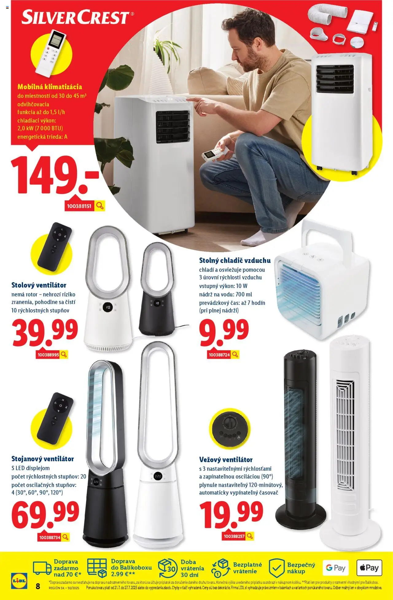 Lidl online magazín │ platný od 21.07.2025 | Strana: 8 | Produkty: Mobilná klimatizácia, Ventilátor, Klimatizácia