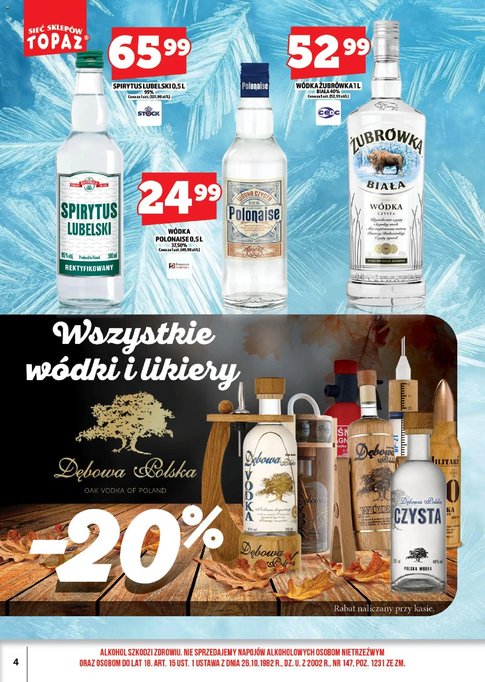 Topaz Gazetka alkoholowa od 01.12.2025 | Strona: 4 | Produkty: Żubrówka, Vodka, Alkohol, Wódka