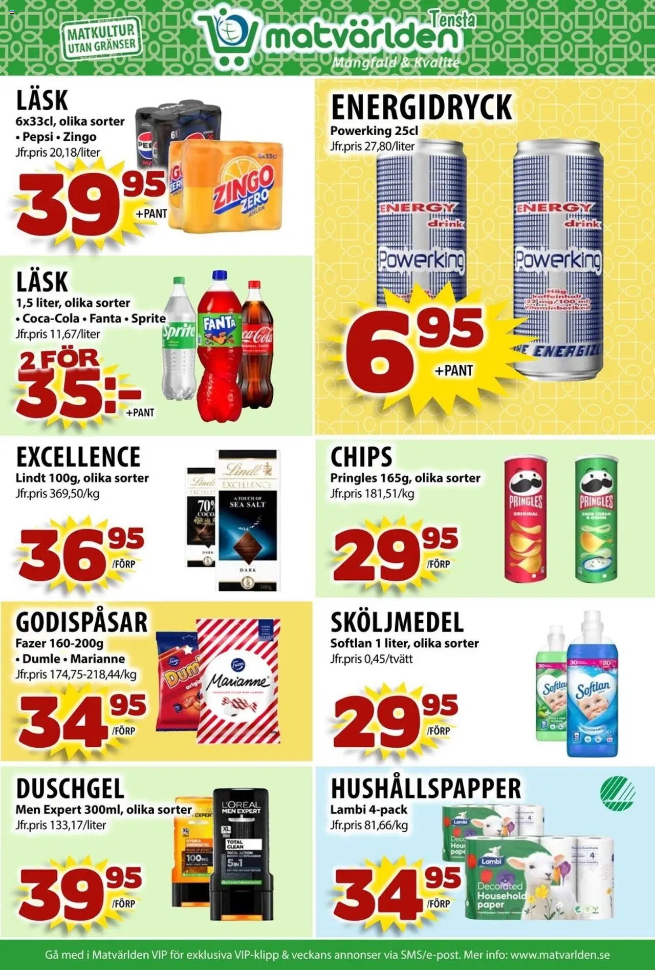Matvärlden reklamblad aktuell från 11.08.2025 | Sida: 4 | Produkter: Pringles, Salt, Chips, Sprite