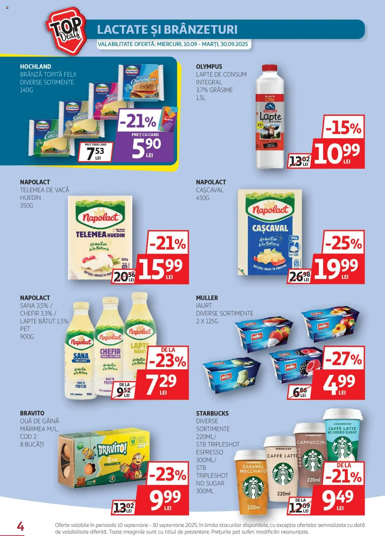 Noul catalog Auchan – valabil de la 10.09.2025 | Pagină: 4 | Produse: Cașcaval, Lapte, Brânză, Ouă