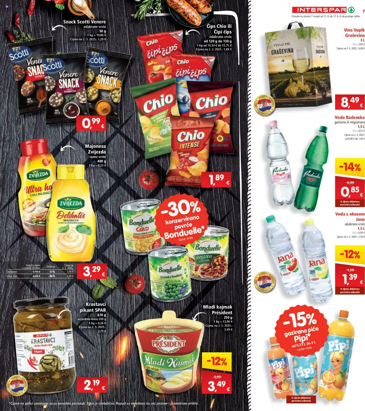Interspar katalog | vrijedi od 11.06.2025 | Stranica: 7 | Proizvodi: Paprika, Kajmak, Krastavci, Voda