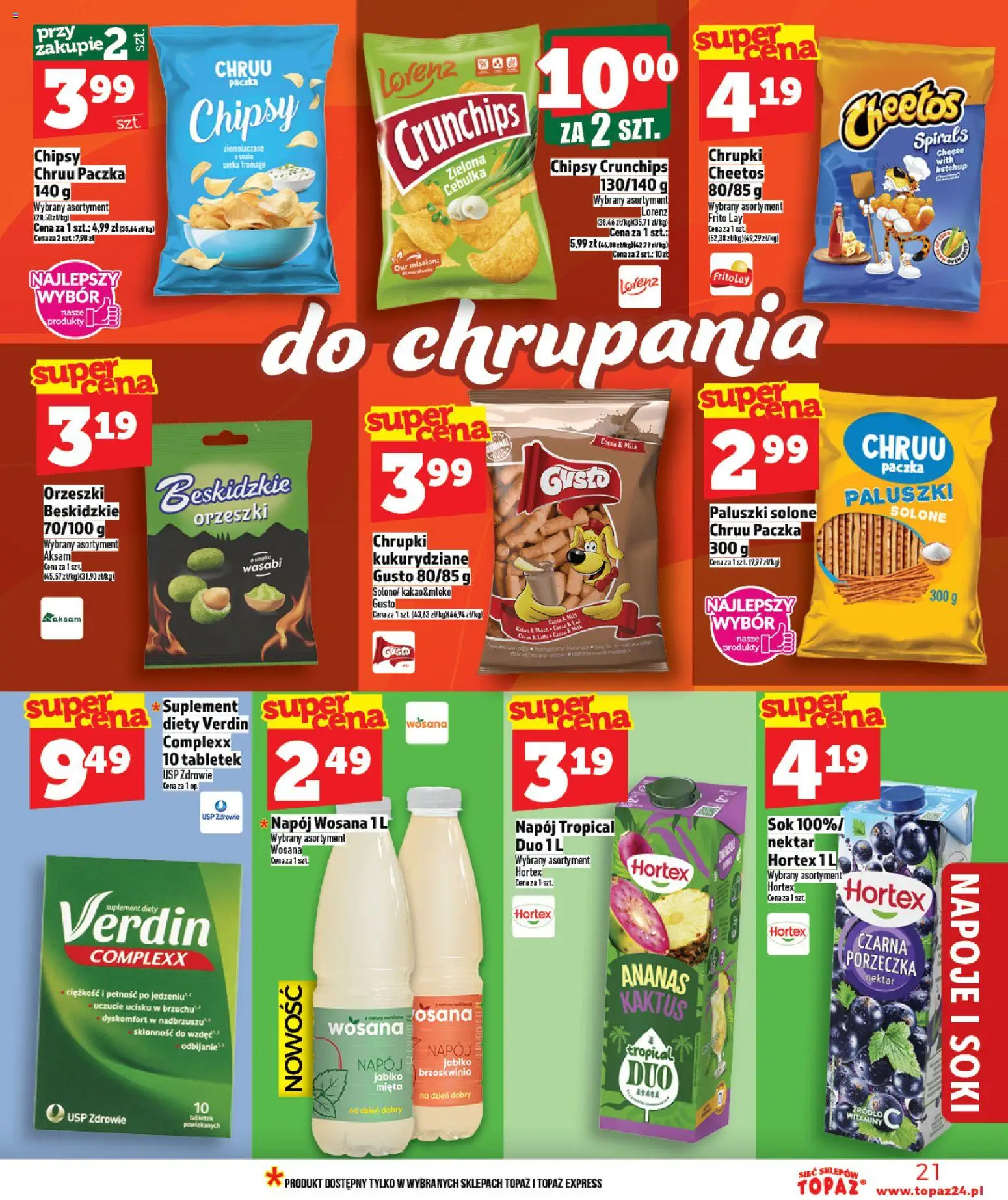 Topaz gazetka - MAZ od 09.04.2026 | Strona: 21 | Produkty: Brzoskwinia, Napoje, Soki, Ananas