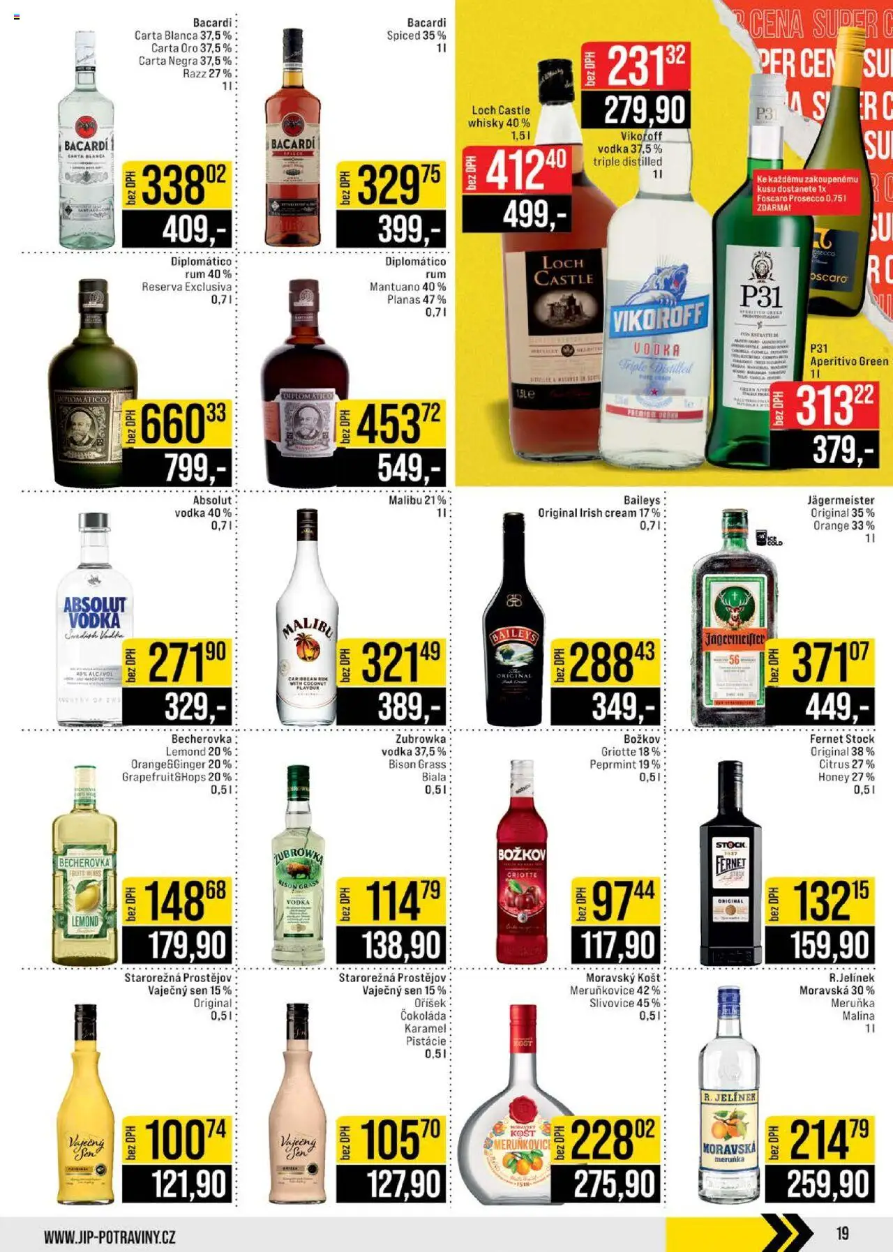 Jip leták - Brno, Ostrava, Praha od 04.06.2025 | Strana: 19 | Produkty: Vodka, Becherovka Lemond, Becherovka, Absolut vodka