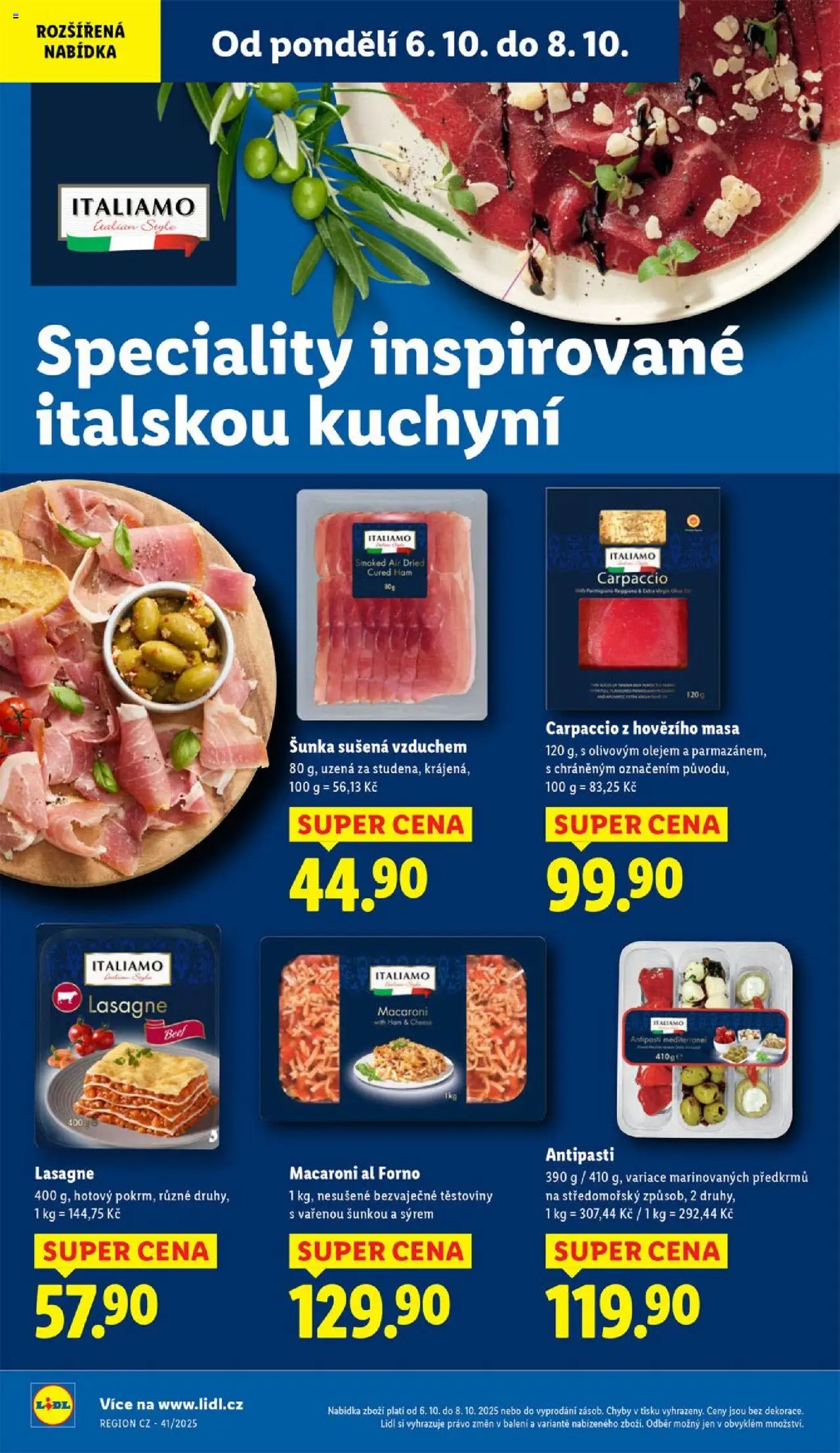 Lidl leták od 06.10.2025 | Strana: 24 | Produkty: Šunka, Těstoviny, Carpaccio, Lasagne