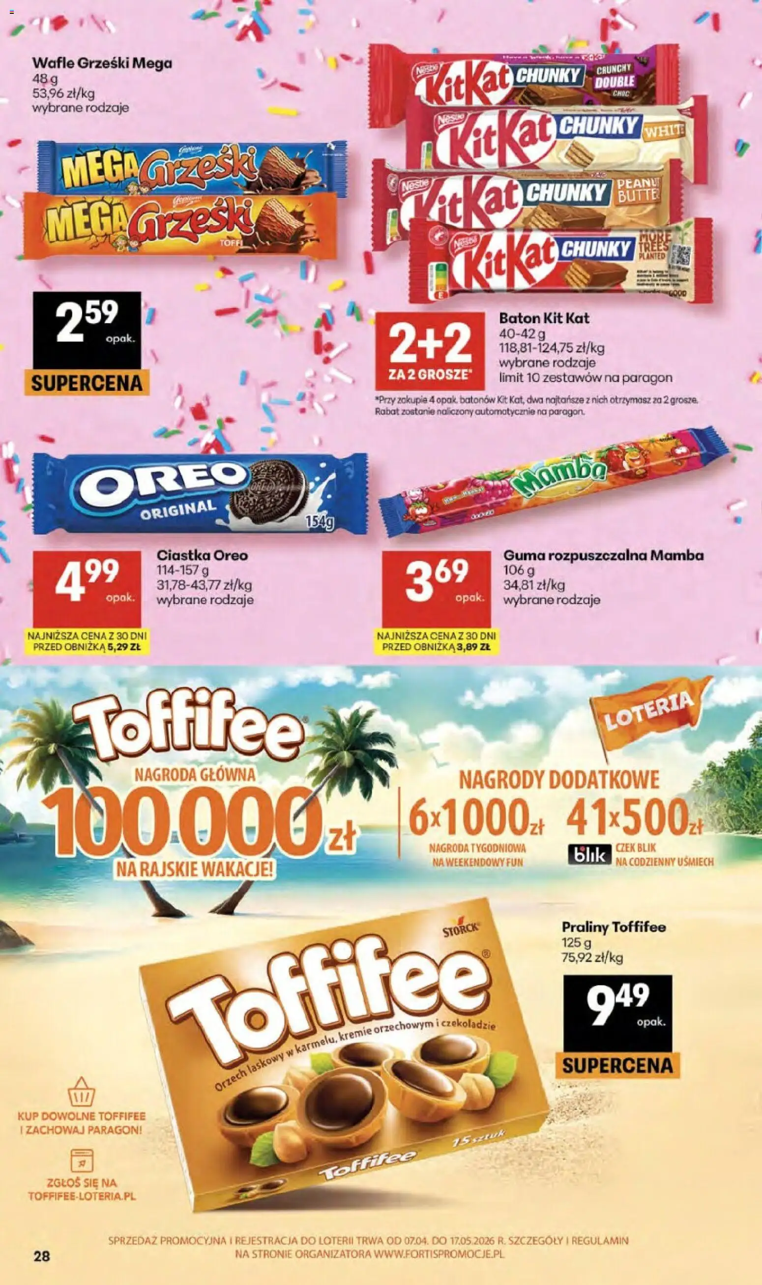 Delikatesy Centrum gazetka od 23.04.2026 | Strona: 28 | Produkty: Toffifee, Ciastka Oreo, Baton, Ciastka