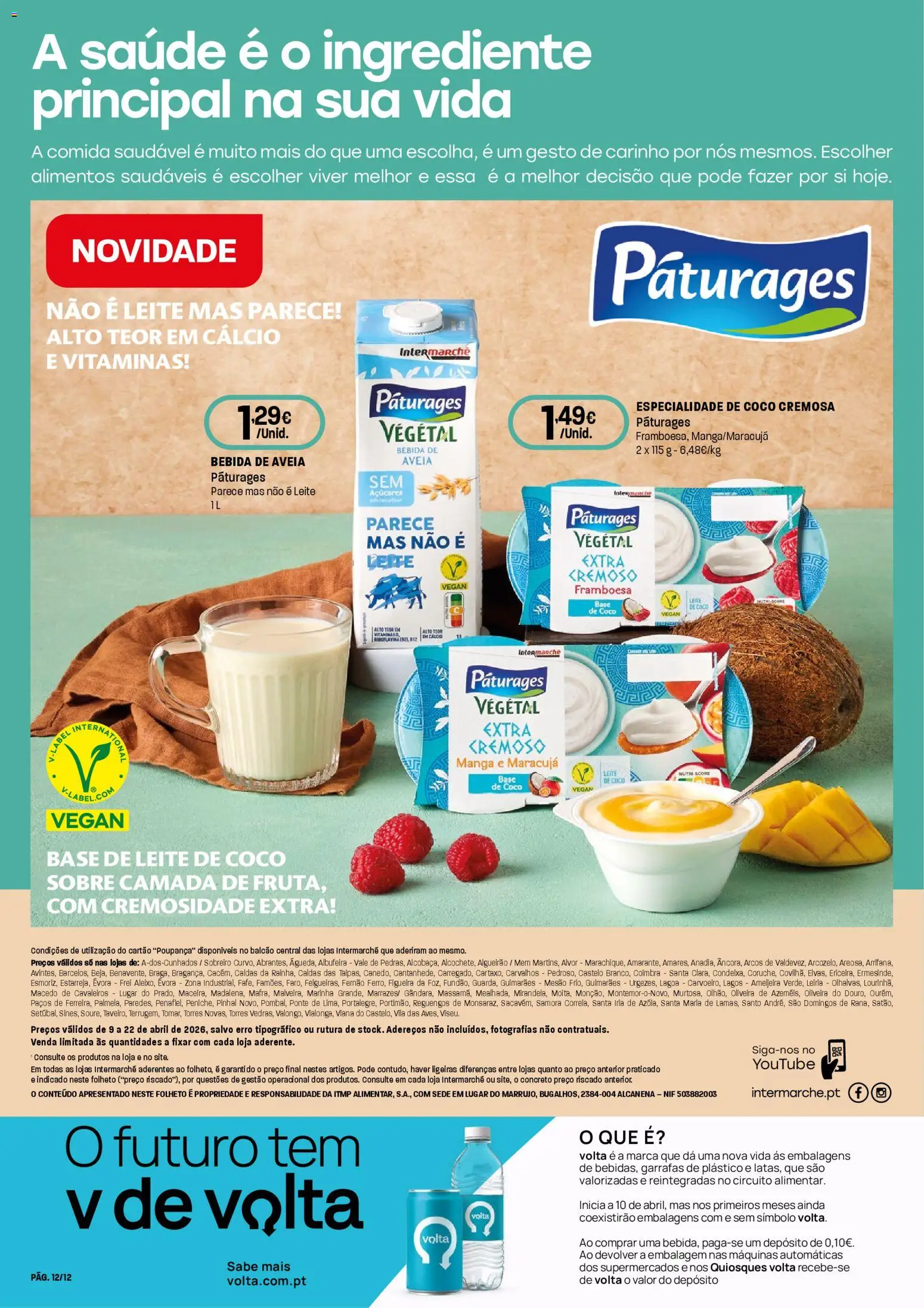 Intermarché folheto Super │ válido de 09.04.2026 | Página: 12 | Produtos: Aveia, Cálcio, Leite, Bebida