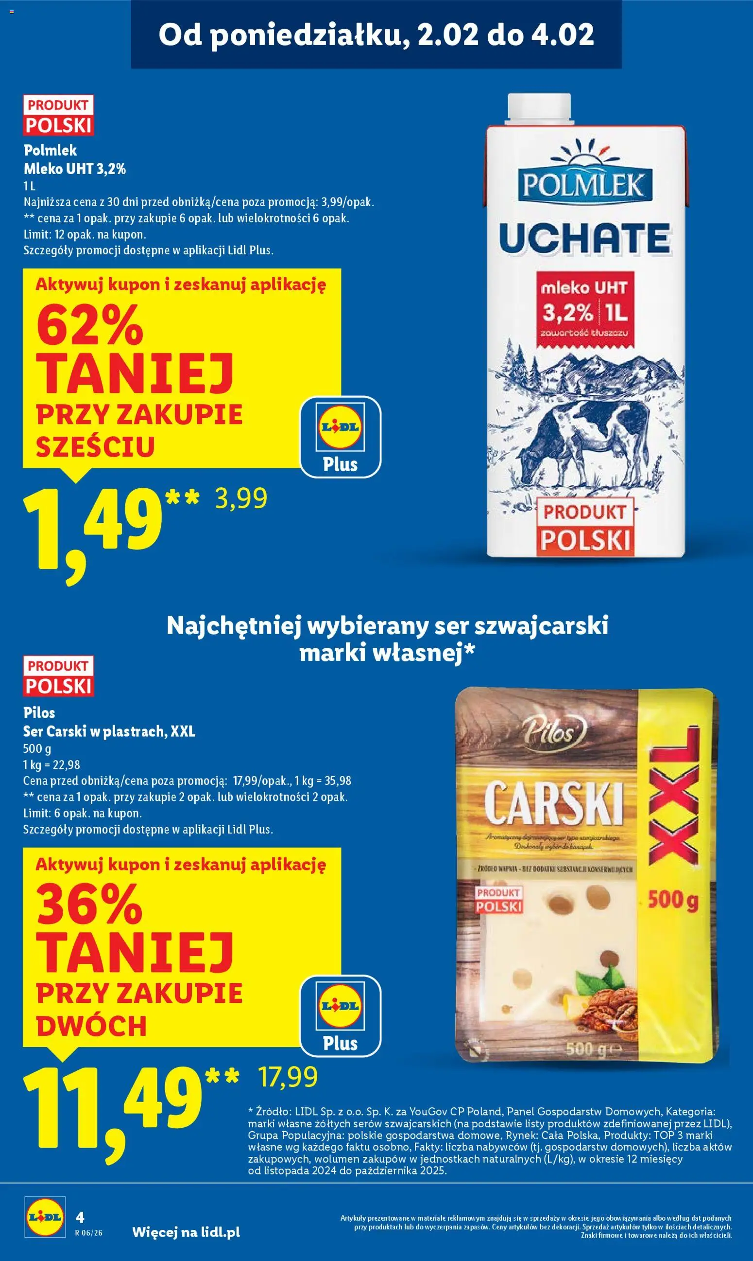 Lidl Gazetka od 02.02.2026 | Strona: 4 | Produkty: Top, Mleko, Ser