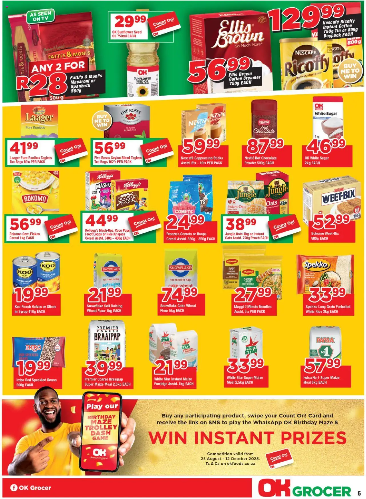 New OK Foods catalogue – valid from 24.09.2025 | Page: 5 | Products: Flour, Beer, Peach, Estuche organizador de viaje
